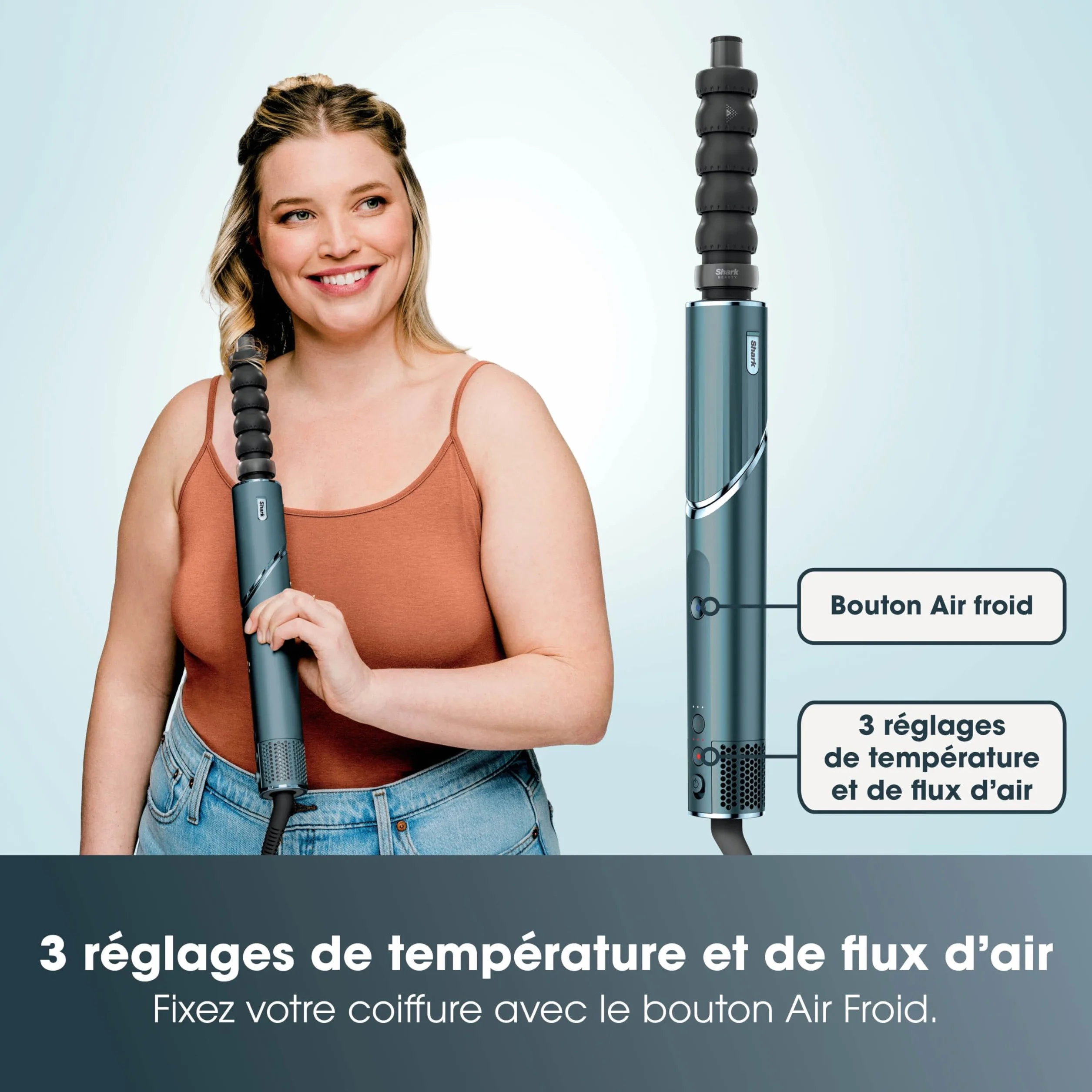 Shark FlexStyle HD456TLEU Bleu sarcelle Boucleurs à Air Anti-Frisottis Brosse Ovale Concentrateur