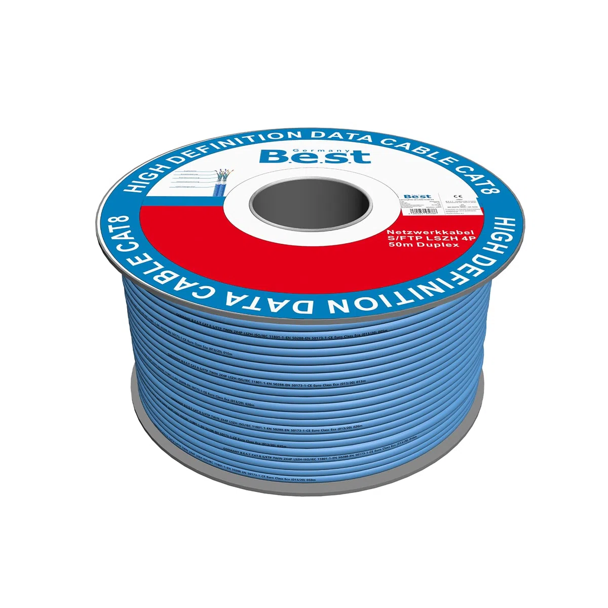 Germany B.e.s.t Câble réseau duplex CAT 8 de 50 m - En cuivre - Câble LAN - Câble Ethernet S/FTP - 40 Gbit/s - Catégorie 8 - En cuivre pur - Câble de données PoE++ LSZH