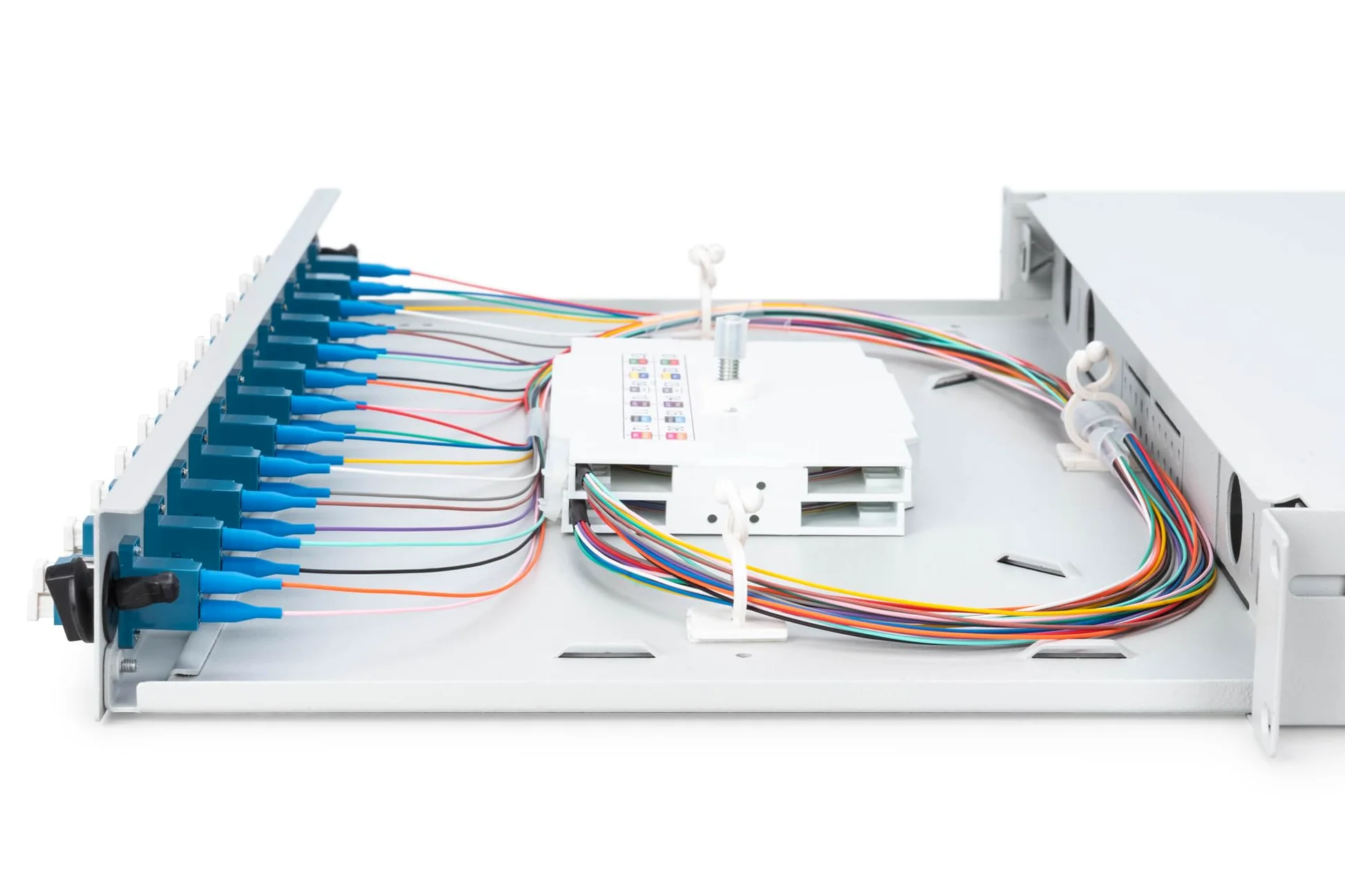 DIGITUS Boîte d'épissure fibre optique 12 couplages - LC - OS2 - 1U 19 pouces - Single-Mode duplex - Avec cassette d'épissure - Montage en rack