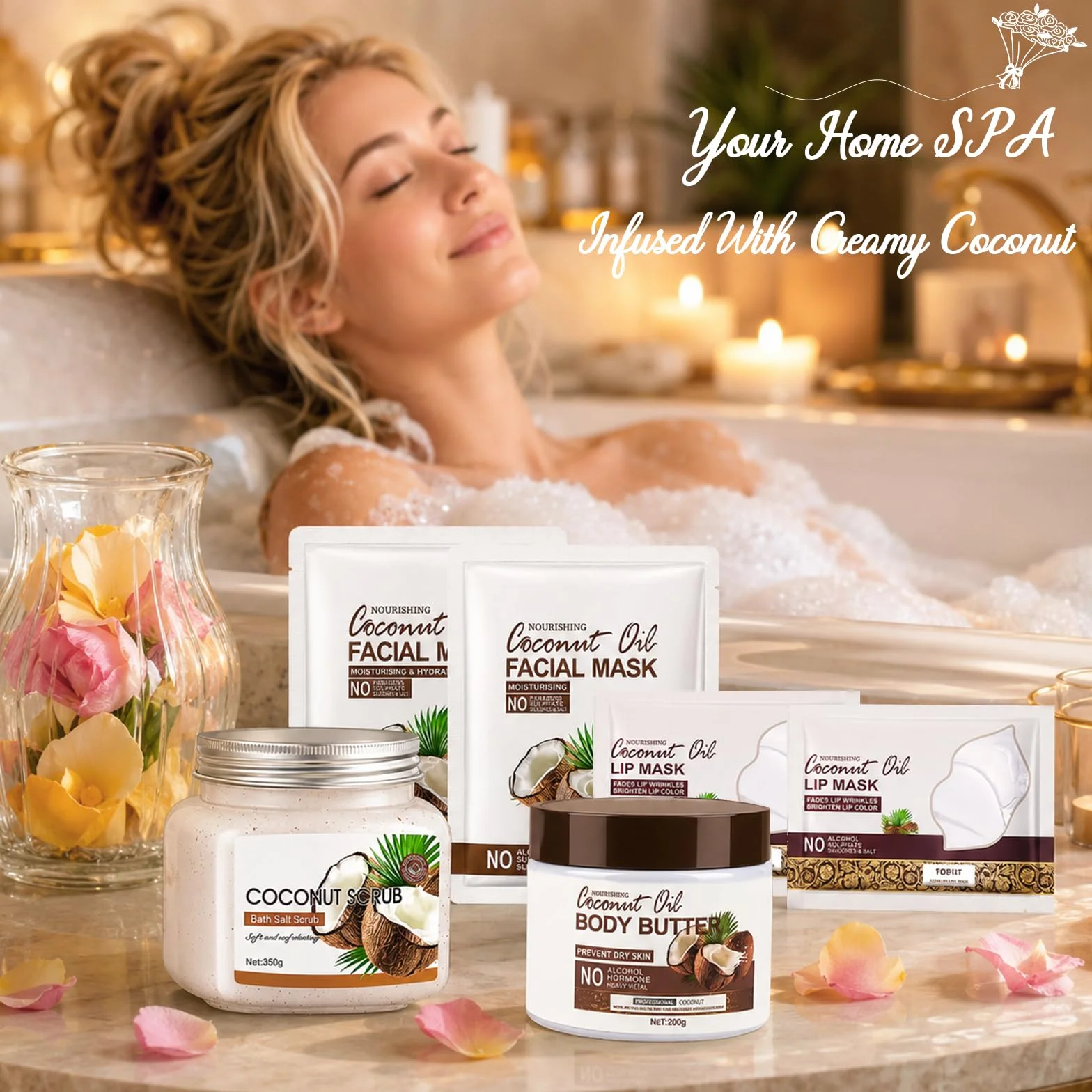 Coffret SPA Gommage Corps Exfoliant 350g Body Scrub 200g Beurre Corporel Masque Facial Patch Yeux