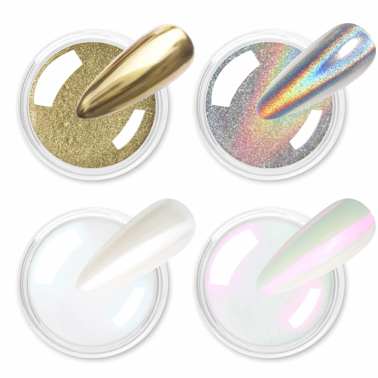 Allstarry Chrome Ongle 4 Couleurs Poudre Or Argent Holographique Aurora Miroir Métallique Paillettes Nail Art
