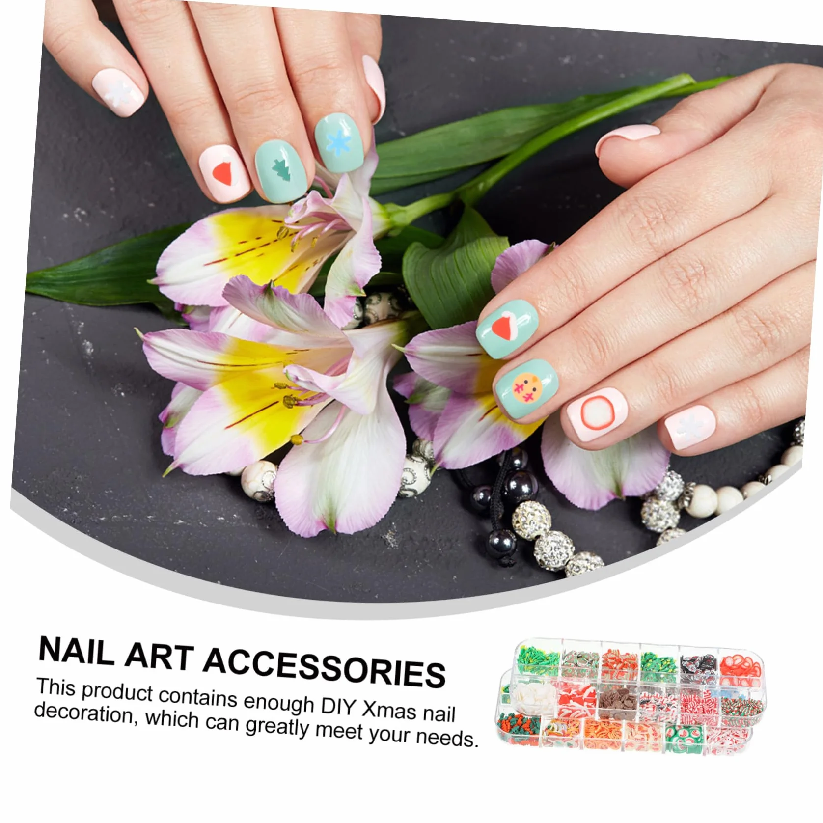 Boîtes Décorations Ongles Pâte Polymère Noël Accessoires DIY Festive Hivernale