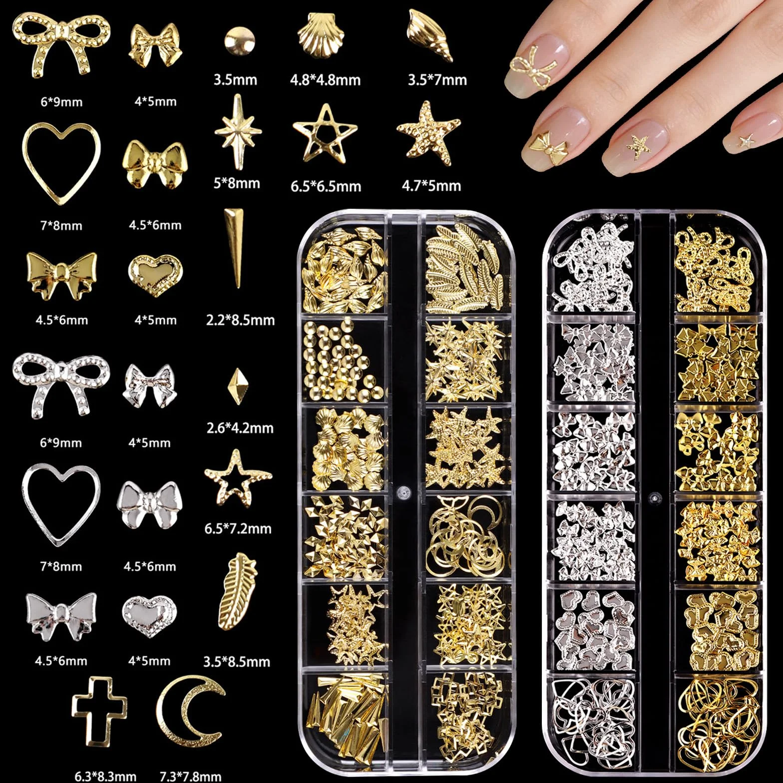 Lot de 7 Boîtes Strass Ongle Nail Art avec Bijoux Ongles, Décorations 3D, Stylo à Cire et Pinces