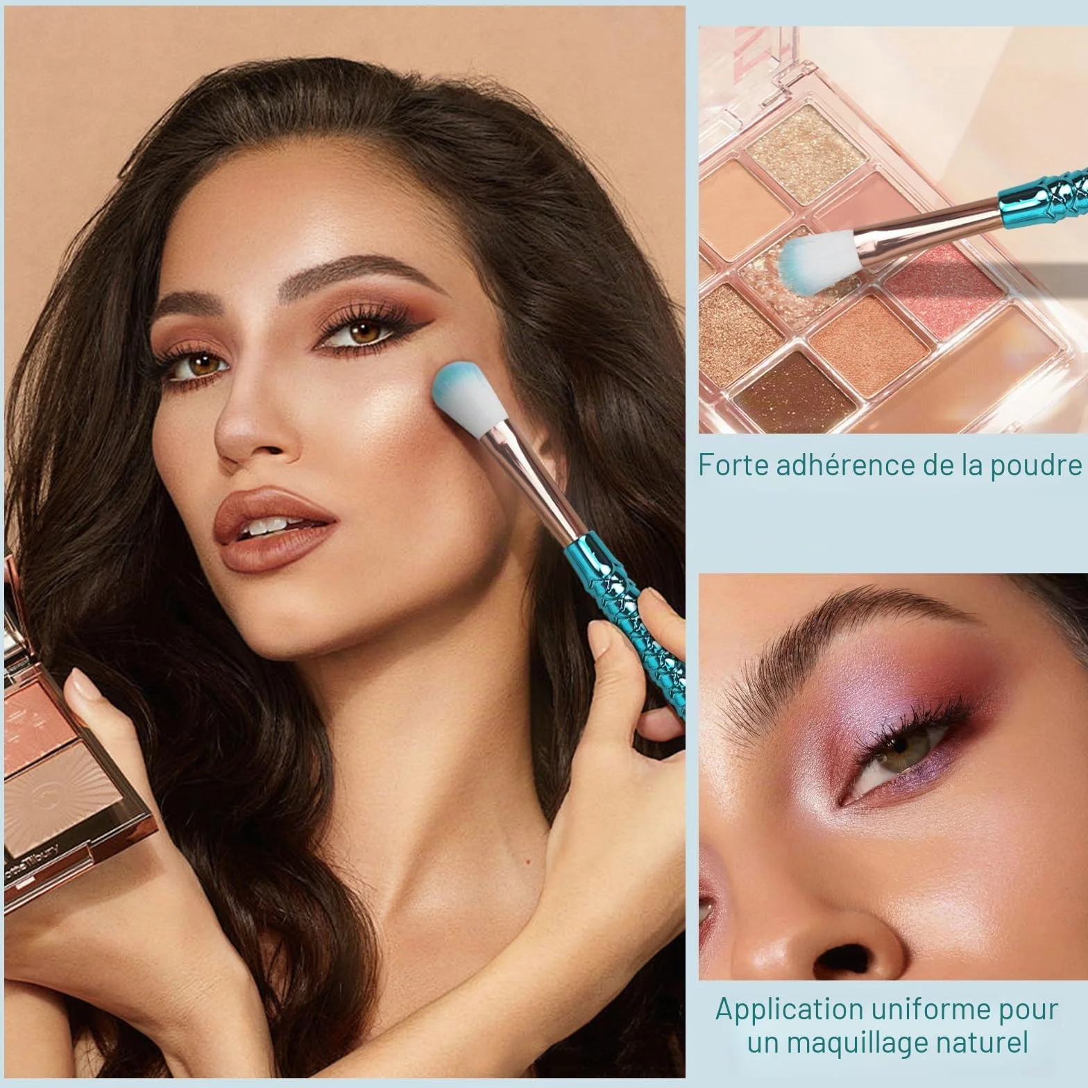 Mermaid Maquillage Pinceaux Set 12 PCS avec barrette Brosse Cosmétique Nylon Fond de Teint Poudre Crème Sourcils Eyeliner Fard à Joues