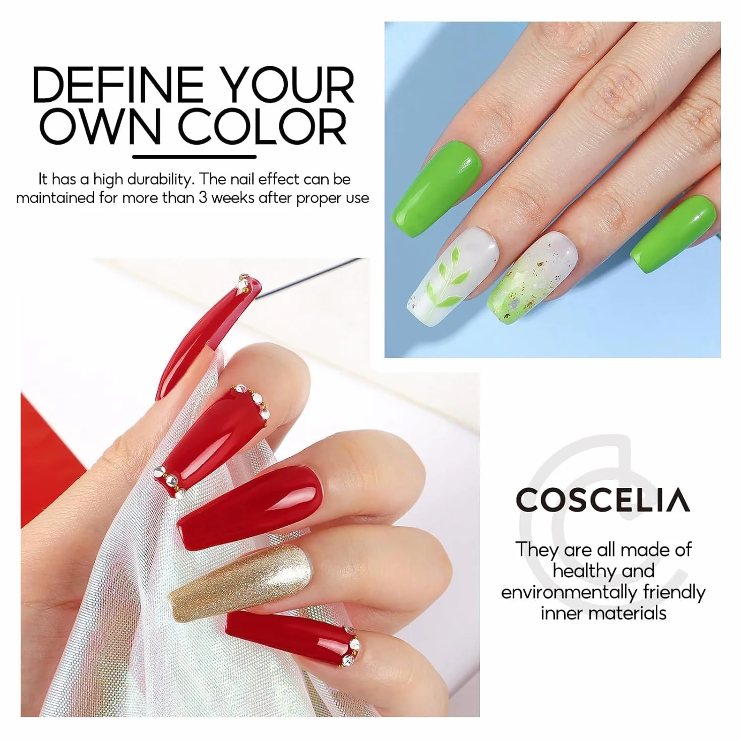 COSCELIA Base et Top Coat Vernis Semi Permanent Set 2x10ML No Wipe Nail Art Gel