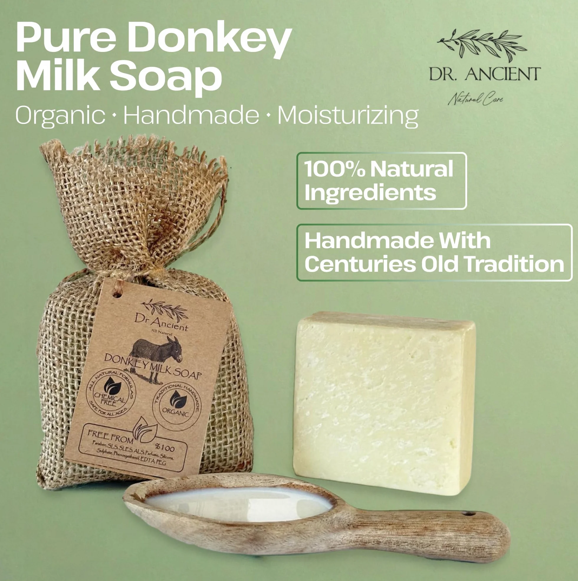 Dr.Ancient Barre de savon au lait d'ânesse biologique anti-âge hydratant
