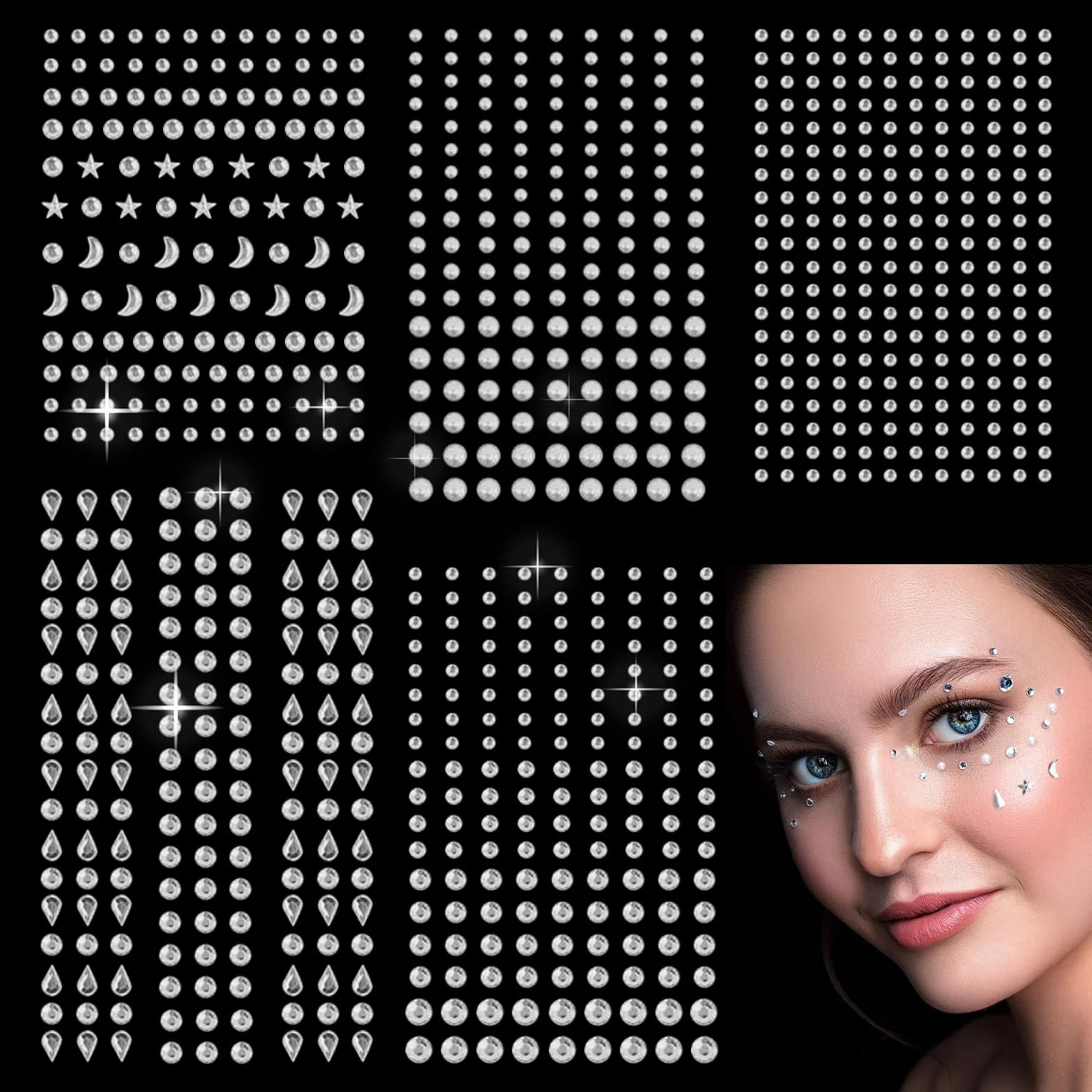 Strass Autocollant Visage 850 Pièces Paillettes Yeux Corps Nail Art Carnaval