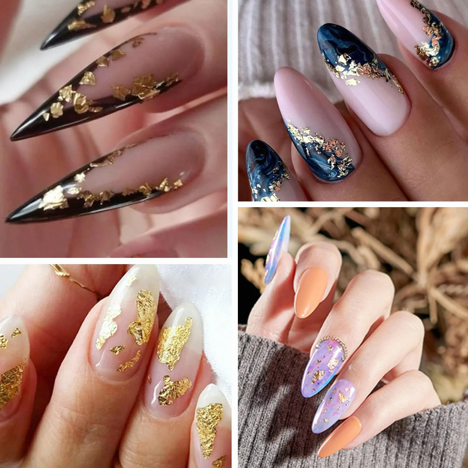 Yamobi Feuille d'or à ongles avec paillettes, 12 boîtes, pour nail art et manucure