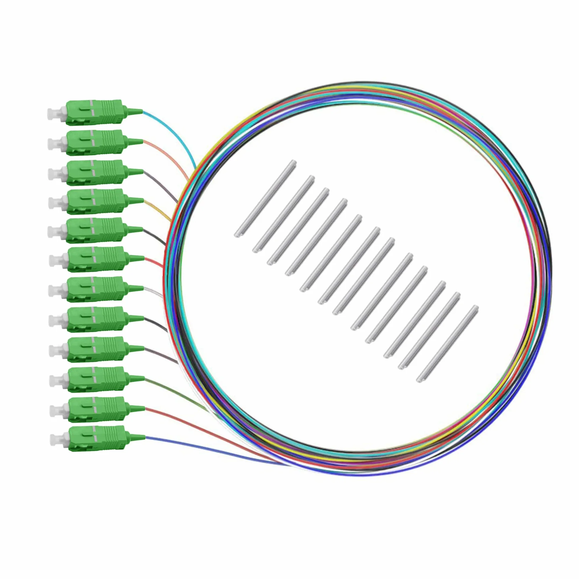 12 brins monomode SC APC fibre optique Pigtails pour l'épissage de fusion. Comprend 12 manchons de protection de rétrécissement de protection d'épissure de fusion de fibre φ2,5-60mm de long