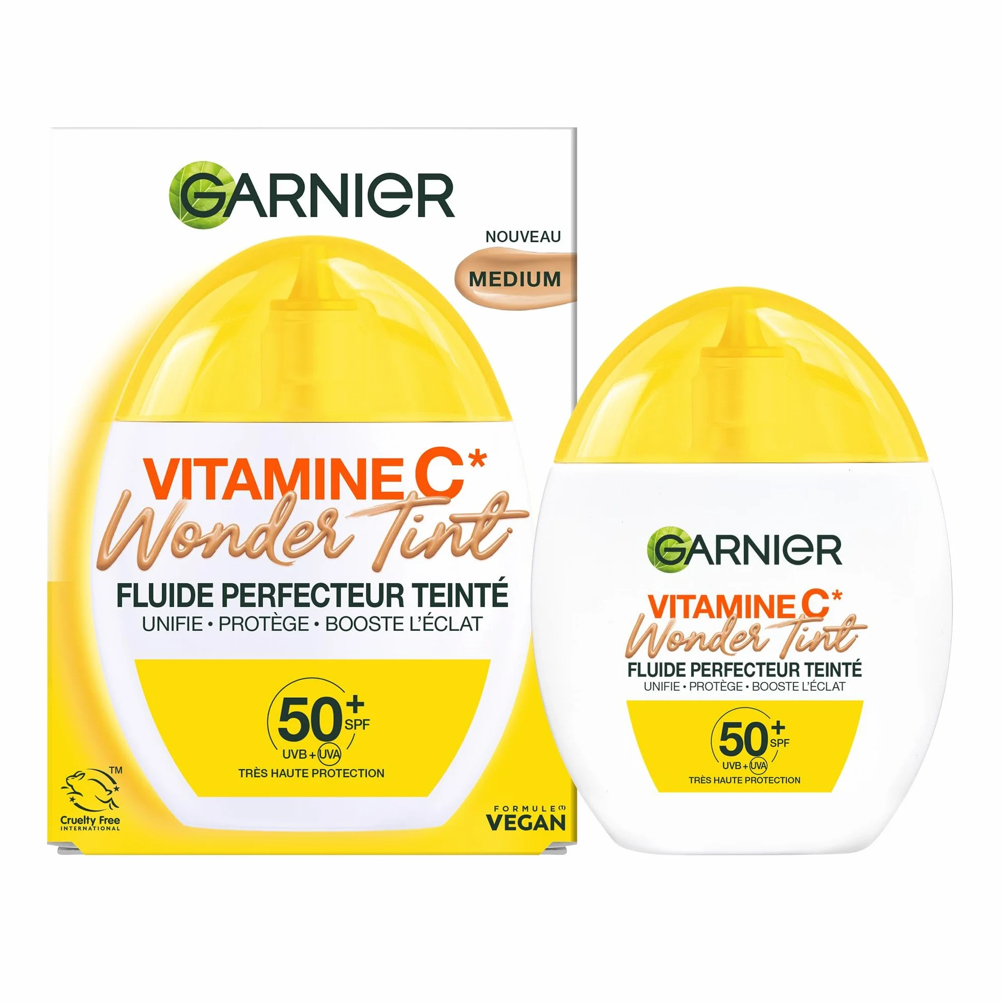 GARNIER SkinActive Vitamine C Fluide Perfecteur Teinté Wonder Tint SPF50+ Soin Visage Teinte Medium 40 ml