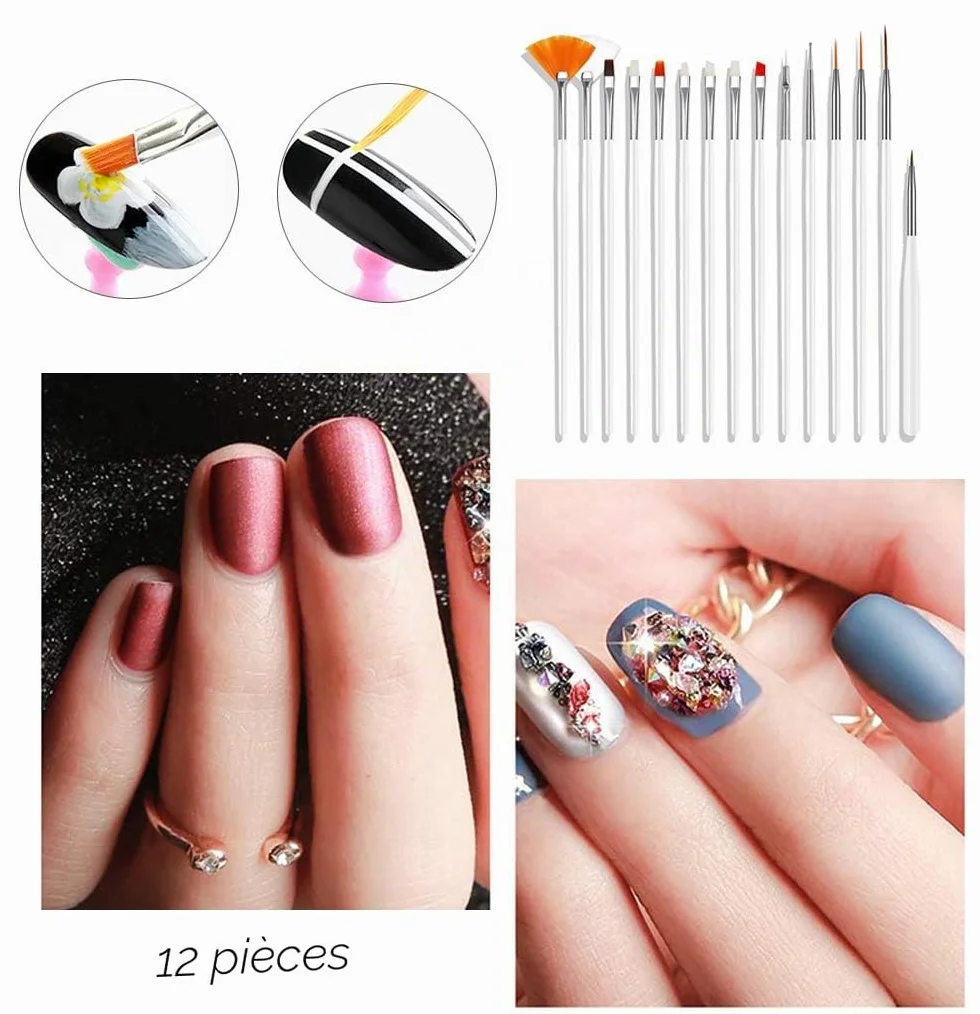 Kit de Nail Art 83 Pièces avec Brosse Stylos Dotting et Striping Tape