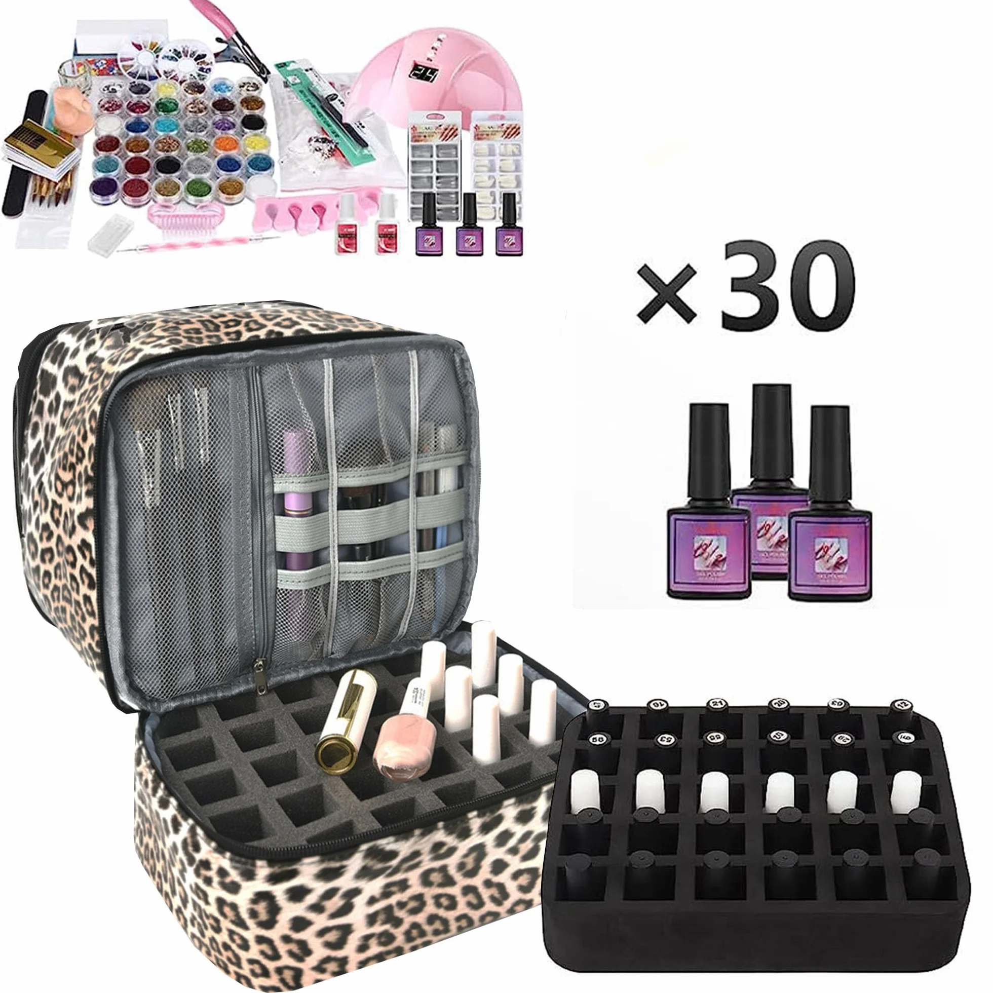 Boîte de rangement vernis à ongles double couche 30 flacons lampe ongles Noir