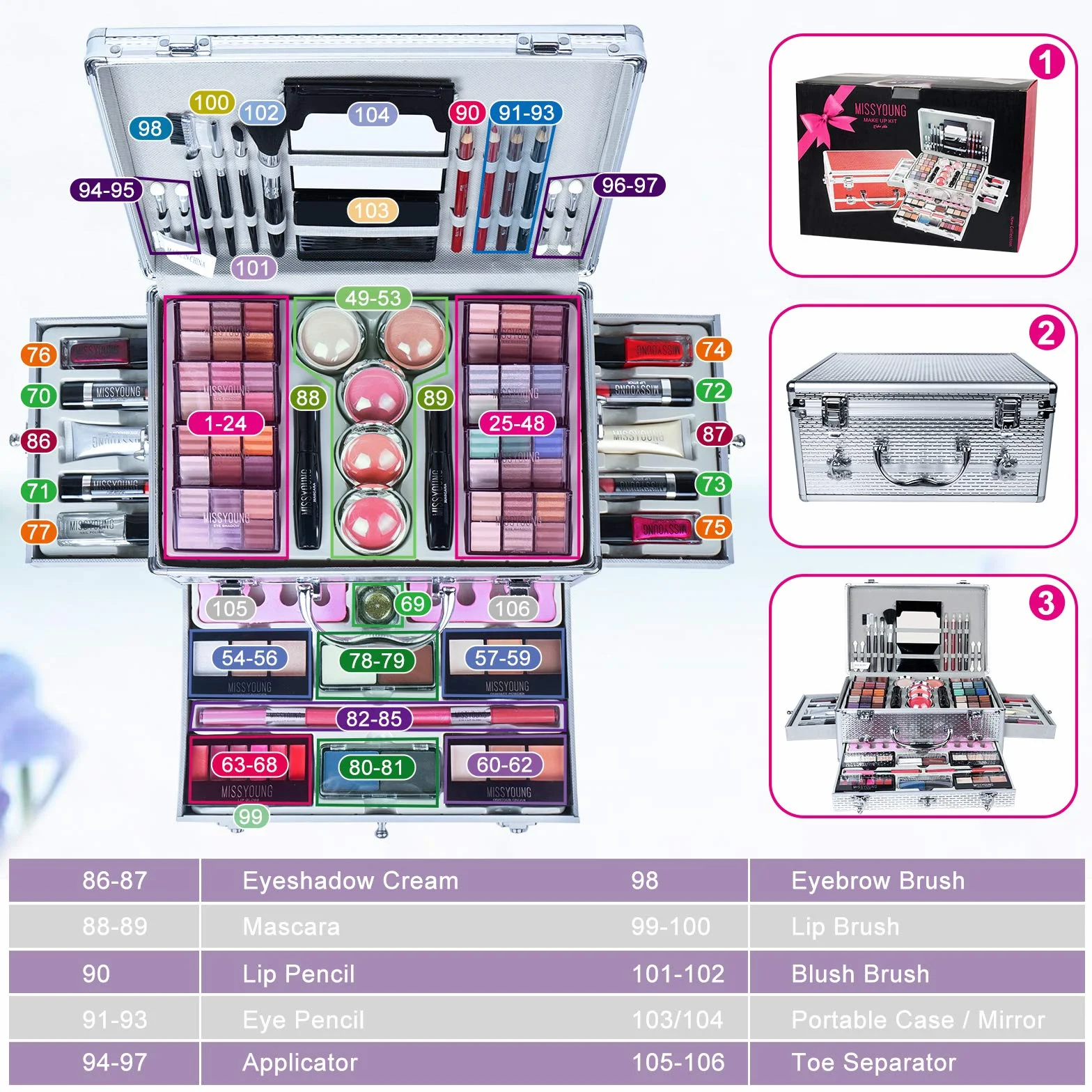 Set de Maquillage Coffret Cadeau Complète Ensemble de Beauté Cosmétique Kit avec Palette Fard à Paupières, Fard à Joues et Brillant à Lèvres