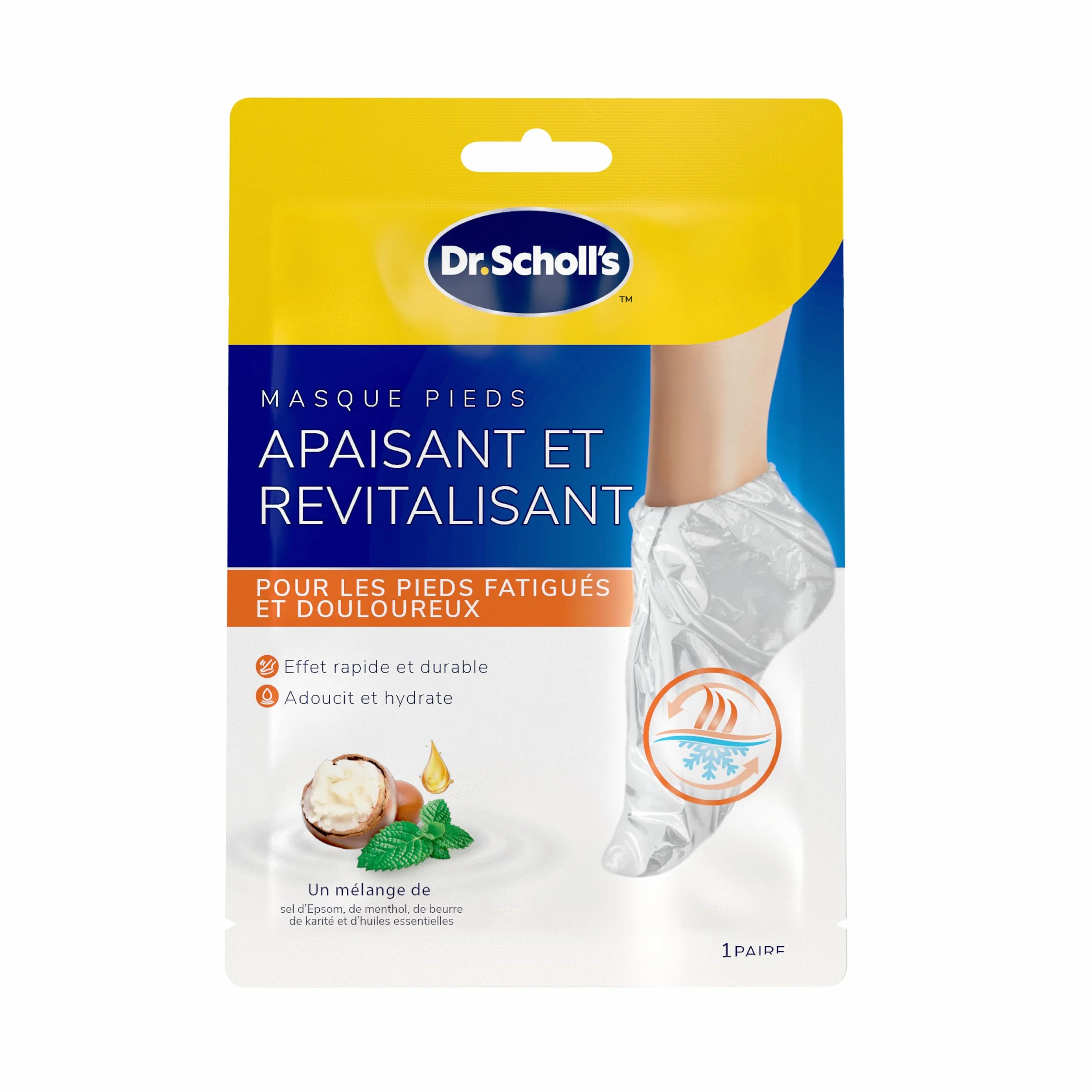 Dr. Scholl's Masque Pieds Apaisant Revitalisant Chaussettes Hydratantes Sels d'Epsom Menthol Beurre de Karité Lavande