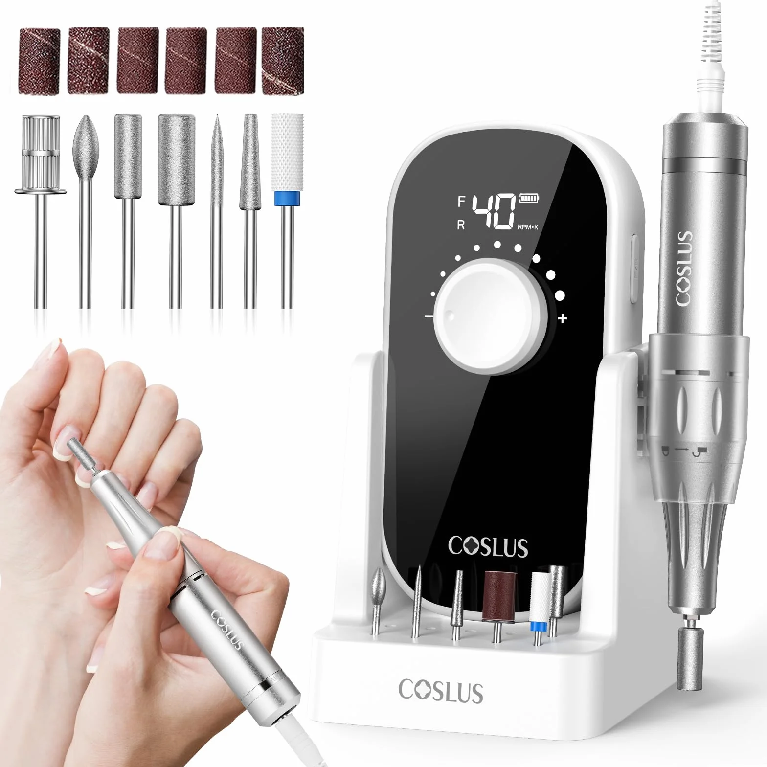 COSLUS E51 Ponceuse Ongles Professionnelle 40000 RPM Lime Electrique 6 en 1 Gel Acrylique