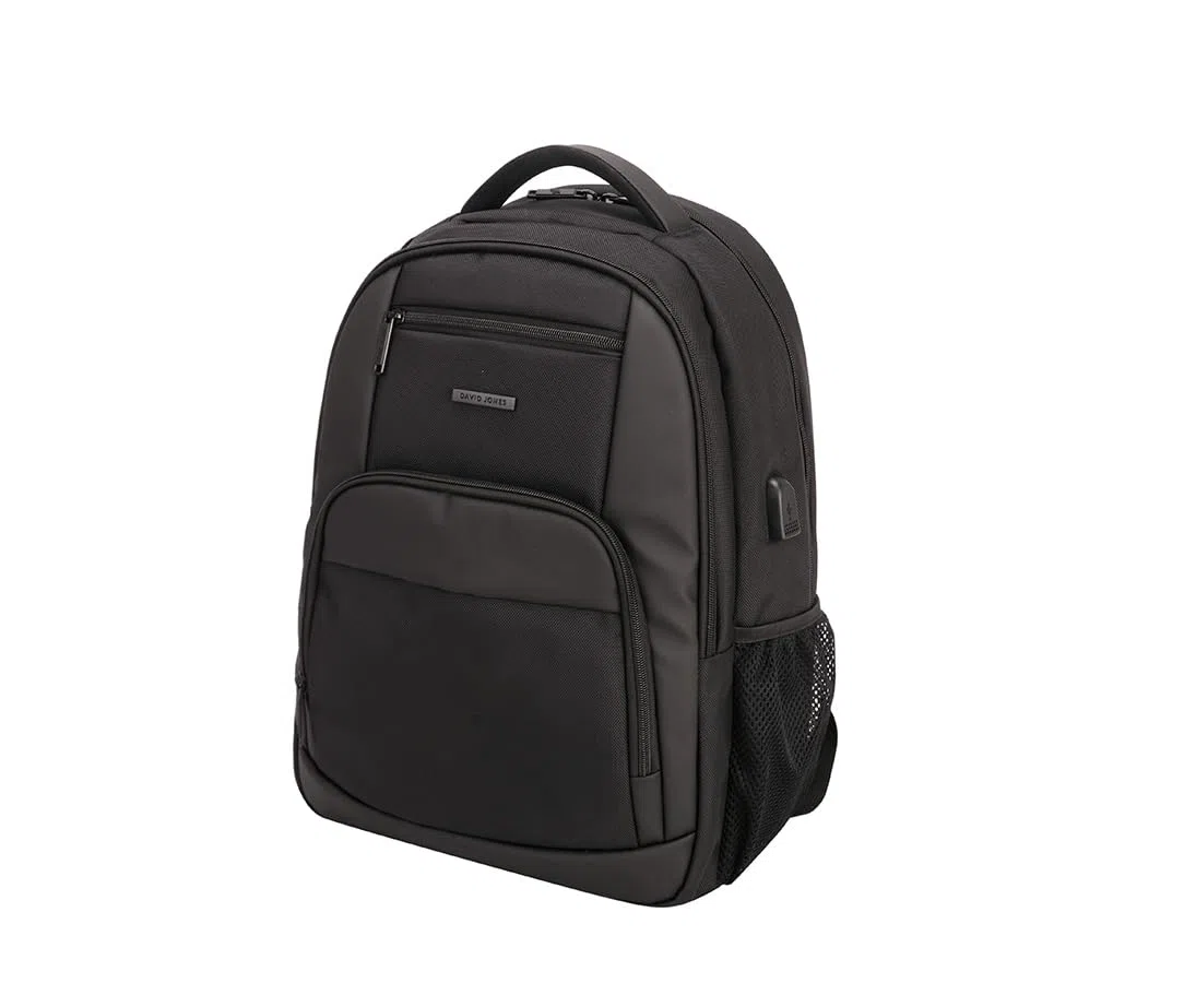 David Jones - Sac à dos Ordinateur Portable Cabine Avion - Format A4 - Double Compartiment - Couleur Noir - Pratique Ville Voyage Scolaire Travail