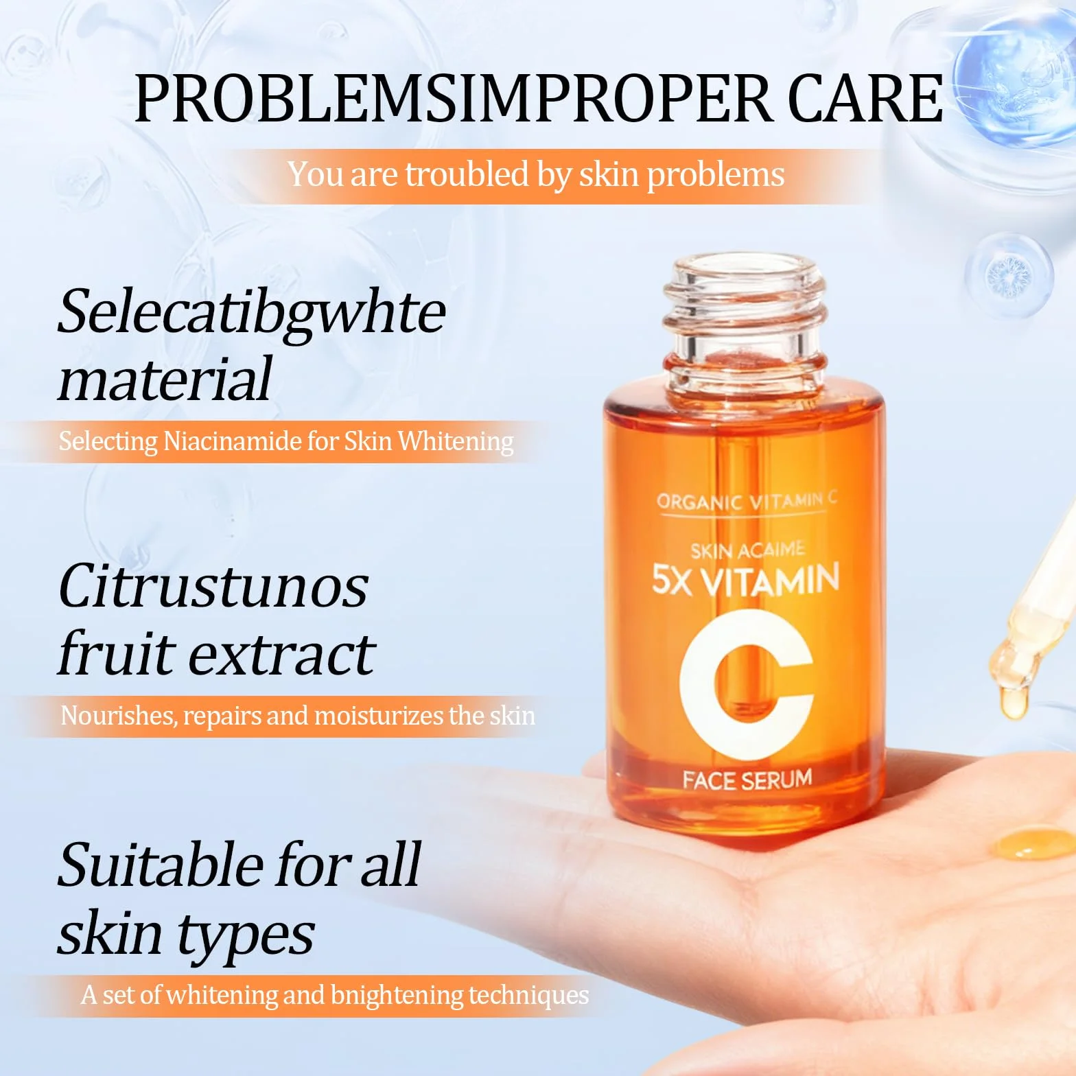 Coffret Soin Visage Vitamine C, Routine Complète avec Nettoyant, Tonique, Sérum, Contour des Yeux, Lotion & Crème