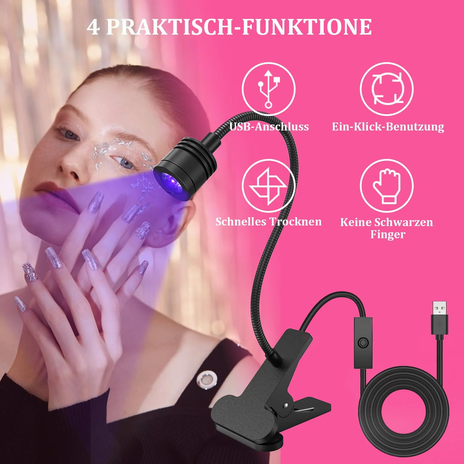 Lampe UV Professionnelle à Col de Cygne 5W, Séchage Gel Semi-Permanent, Design Métal Réglable 360°, USB