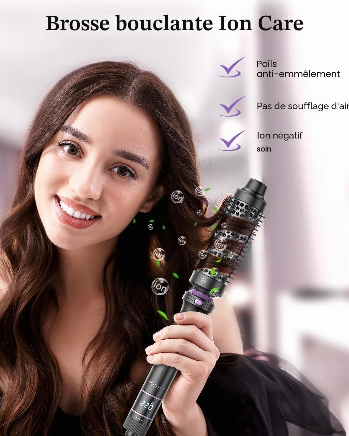 BESTOPE PRO Fer à Boucler 5 en 1 avec Lisseur, Brosse Thermique, 3 Fers Céramique 9-25 mm, 13 Températures