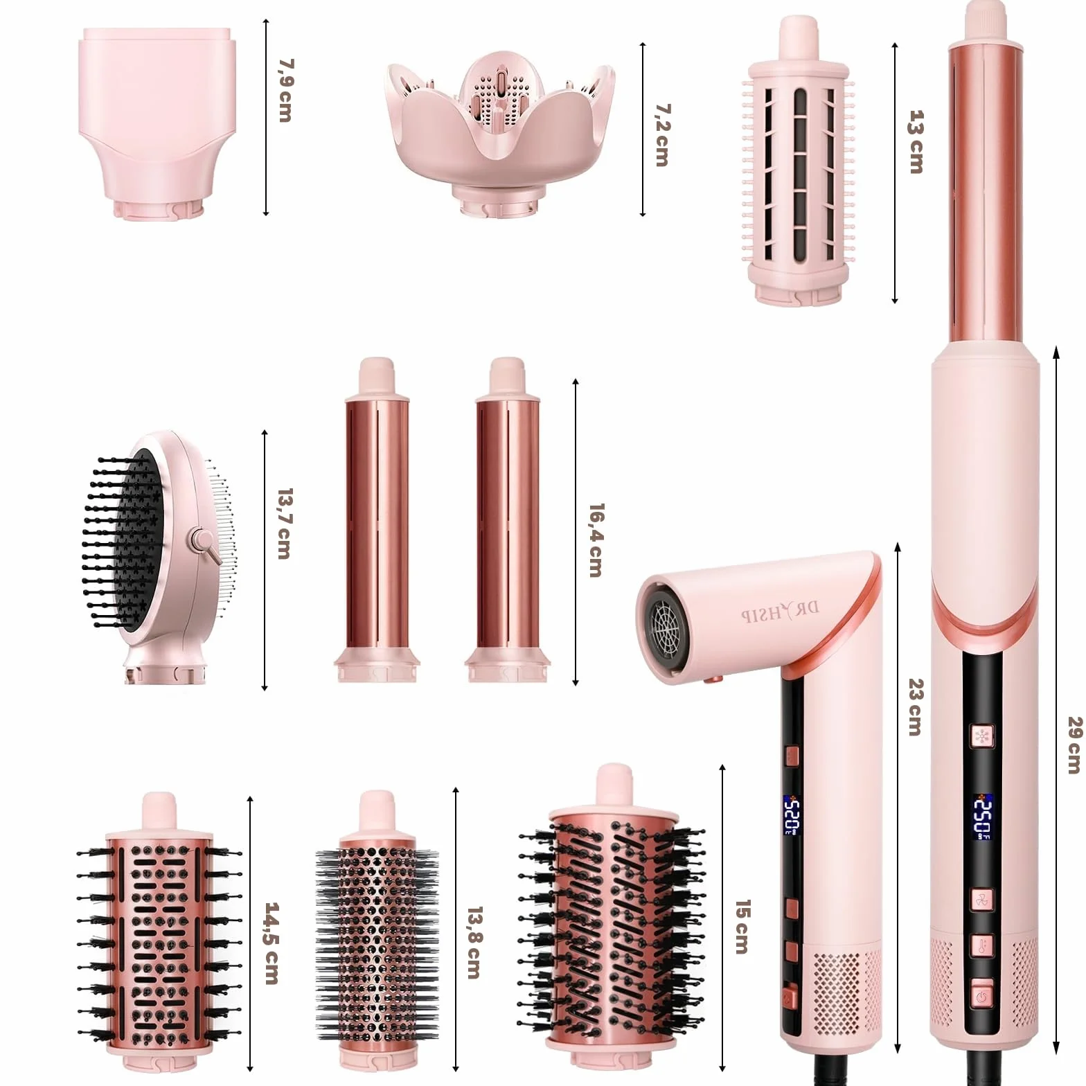 Sèche-cheveux Coiffeur 9 en 1 haute vitesse ionique avec affichage numérique température 3 réglages chaud/froid