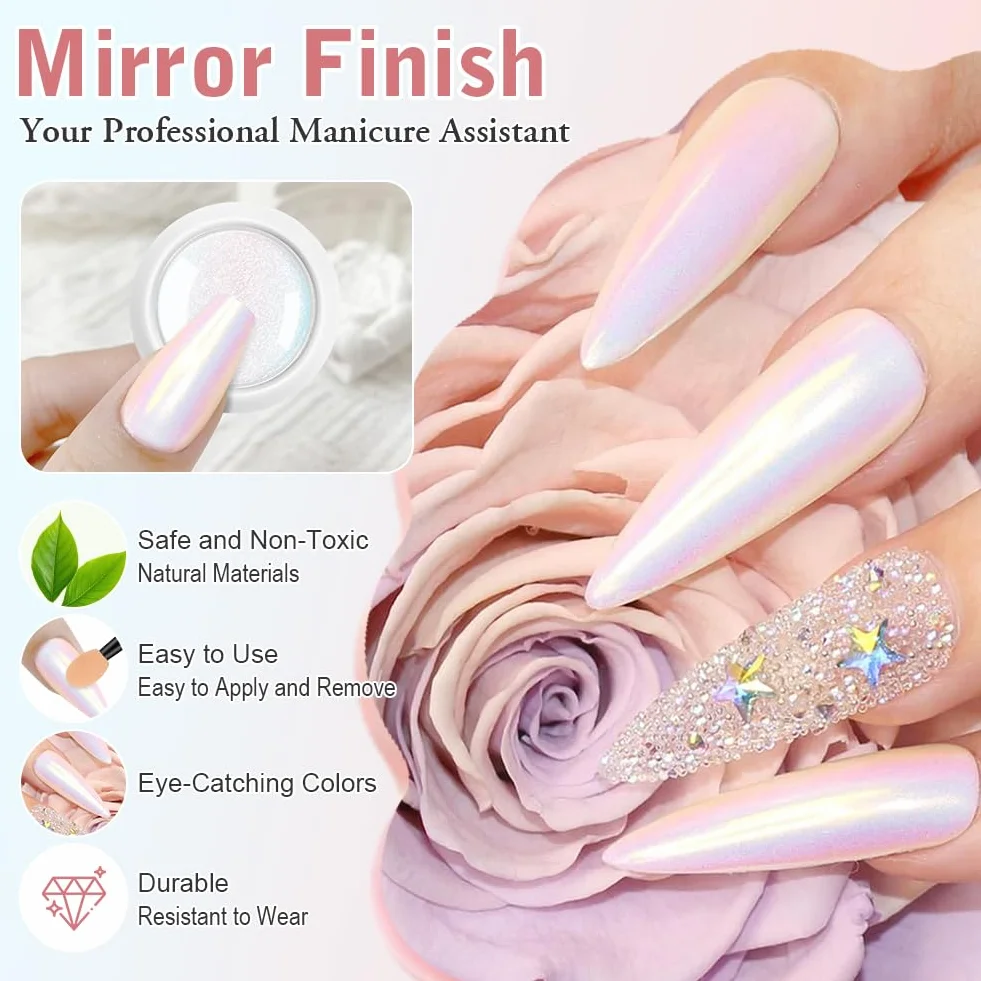Poudre Chrome Ongle Nacrée 2Pcs Effet Perle Glitzerpuder Paillettes Aurora Transparente
