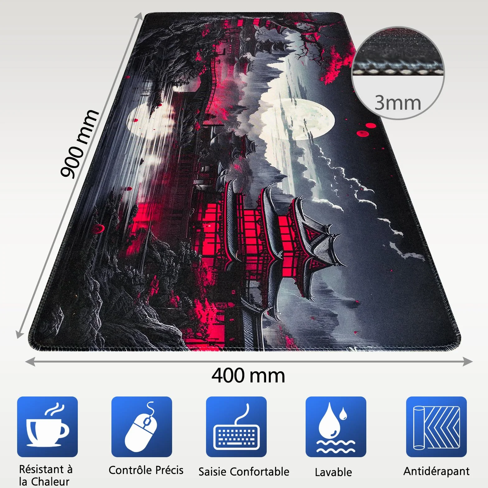 Niviy Tapis de Souris XXL 900x400mm Gamer Mouse Pad Bureau Antidérapant Bords Cousus