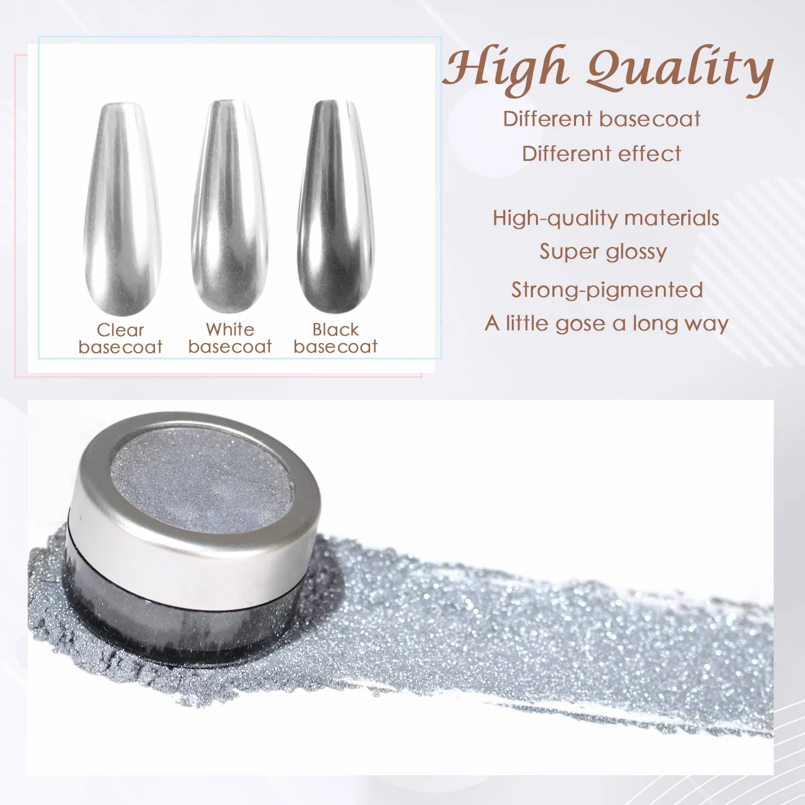 Laza Chrome Nail Powder Mirror Effect Metallic Dust Holographic Glitter for DIY Gel Polish Nail Art Silver