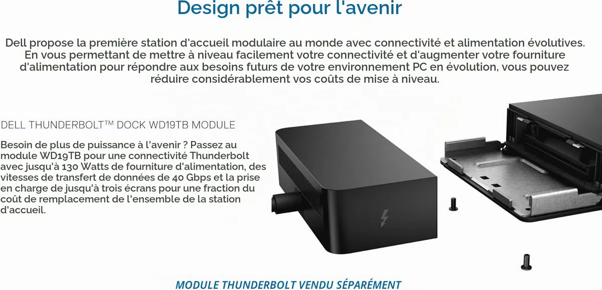 Dell WD19 Station d'accueil 180 W (alimentation 130 W) USB-C, HDMI, double DisplayPort, noir (reconditionné)