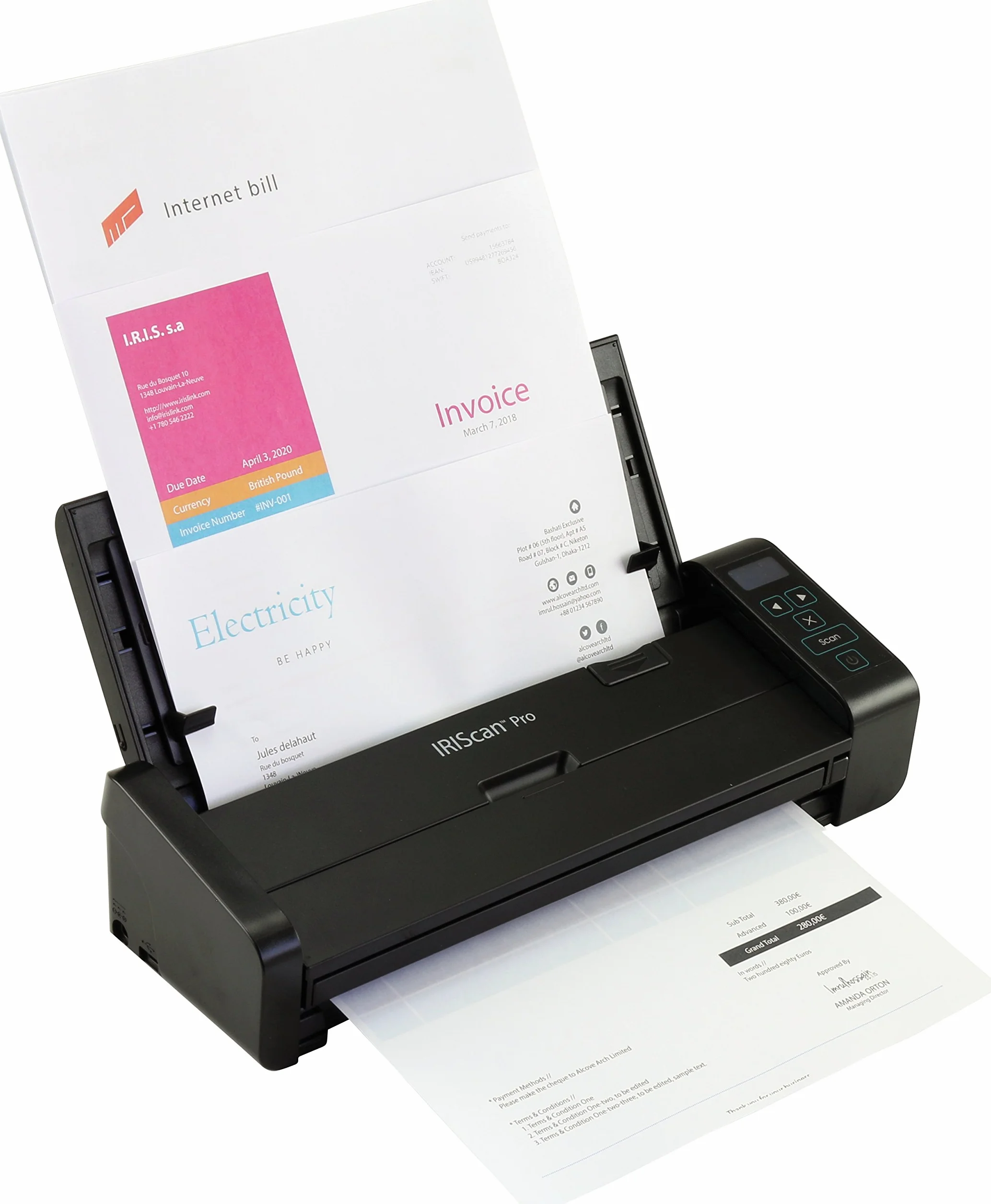 IRIScan Pro 5 Scanner Document : 20PPM | ADF 20 Pages | Scanner Portable | OCR 138 Langues | Scan to PDF/Word/JPG/Tiff | Carte Visite dans Outlook | USB+AC | Noir | WinMac