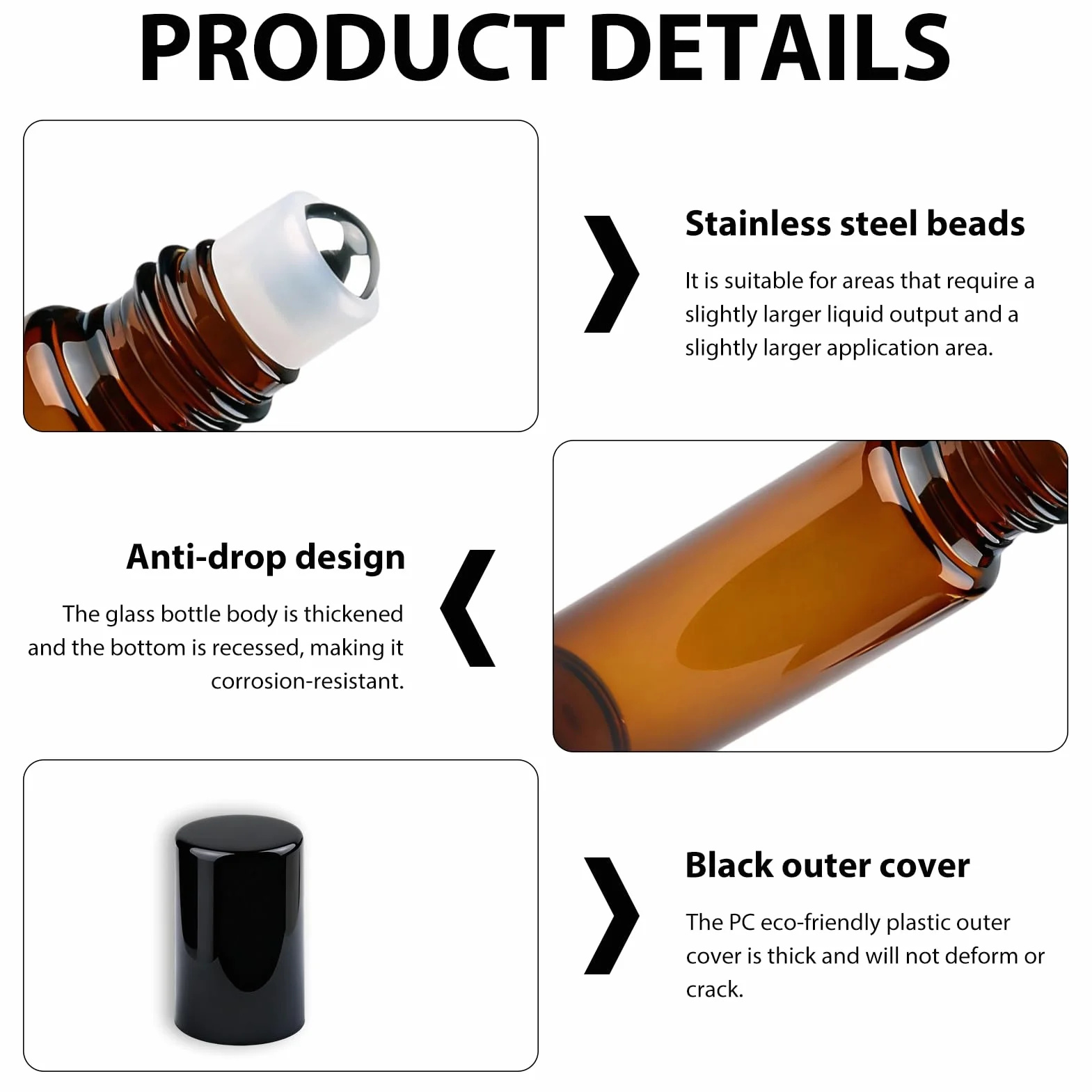 Bouteilles en verre marron 5 ml avec rouleaux et compte-gouttes, lot de 24 pour huiles essentielles