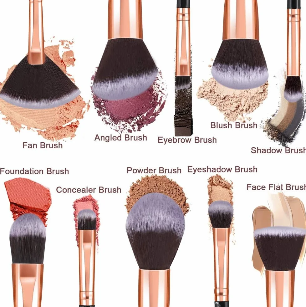 Pinceaux Maquillages 10 PCS Set Professionnel Fond De Teint Blush Fard à Paupières Poils Synthétiques Doux Noir et Or
