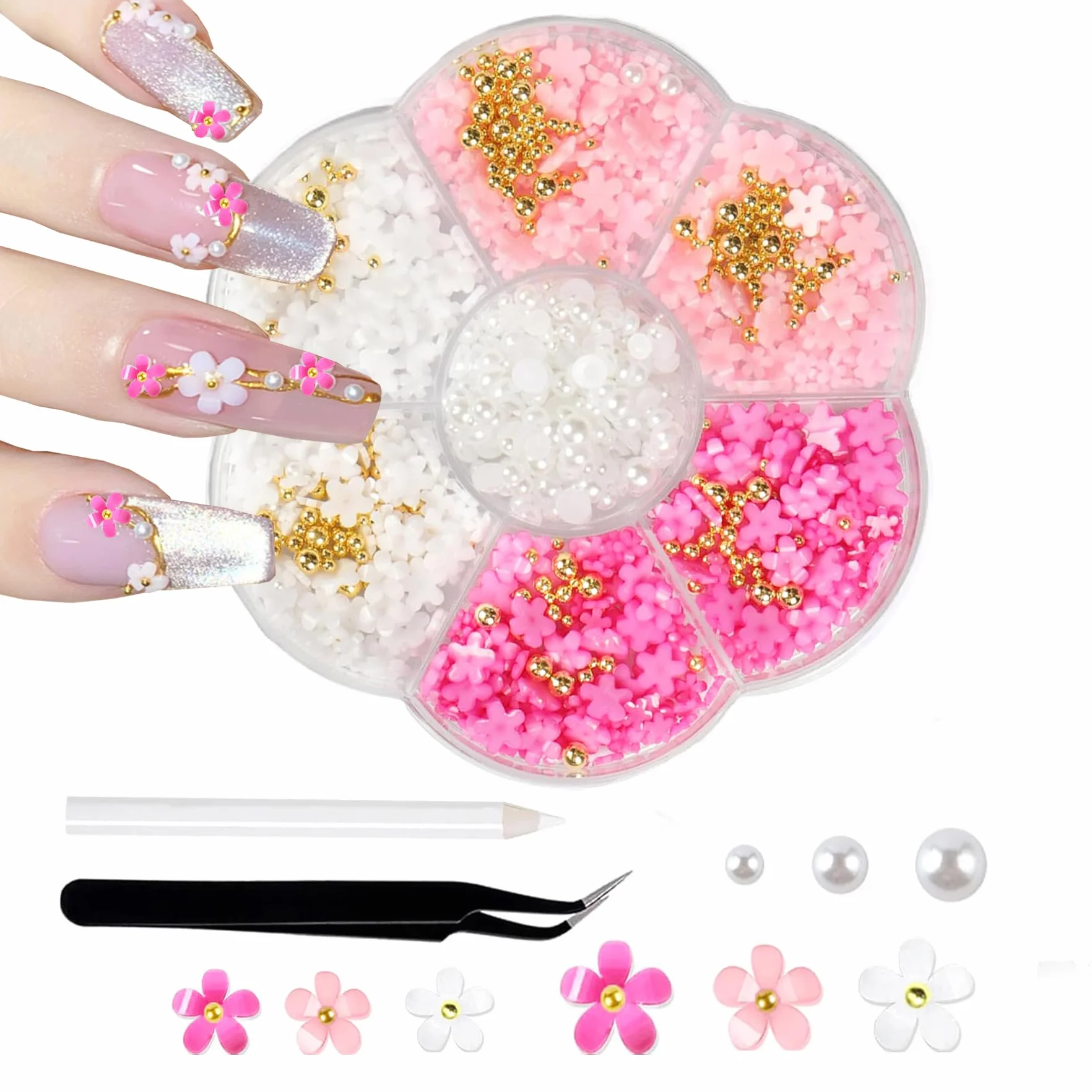 Breloques Ongles Nail Art Arc 3D Nœud Papillon Fleur Rose Rouge