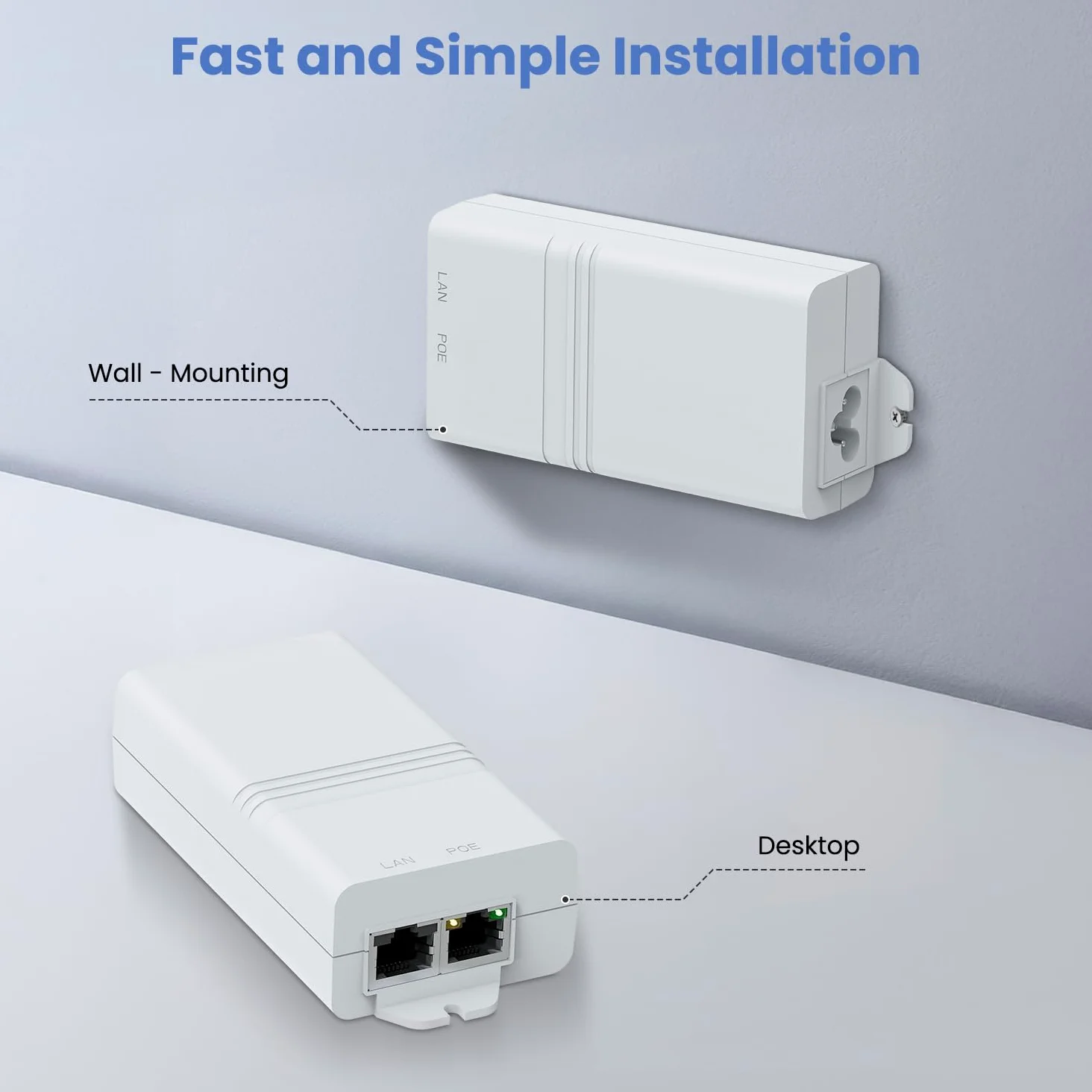 Injecteur PoE+ 10 Gbit/s, conforme à la norme IEEE 802.3at/af de 30 W, port Ethernet 10 Gigabit, pour transmission de données haute vitesse vers caméra IP, point d'accès, NVR, AG-P006