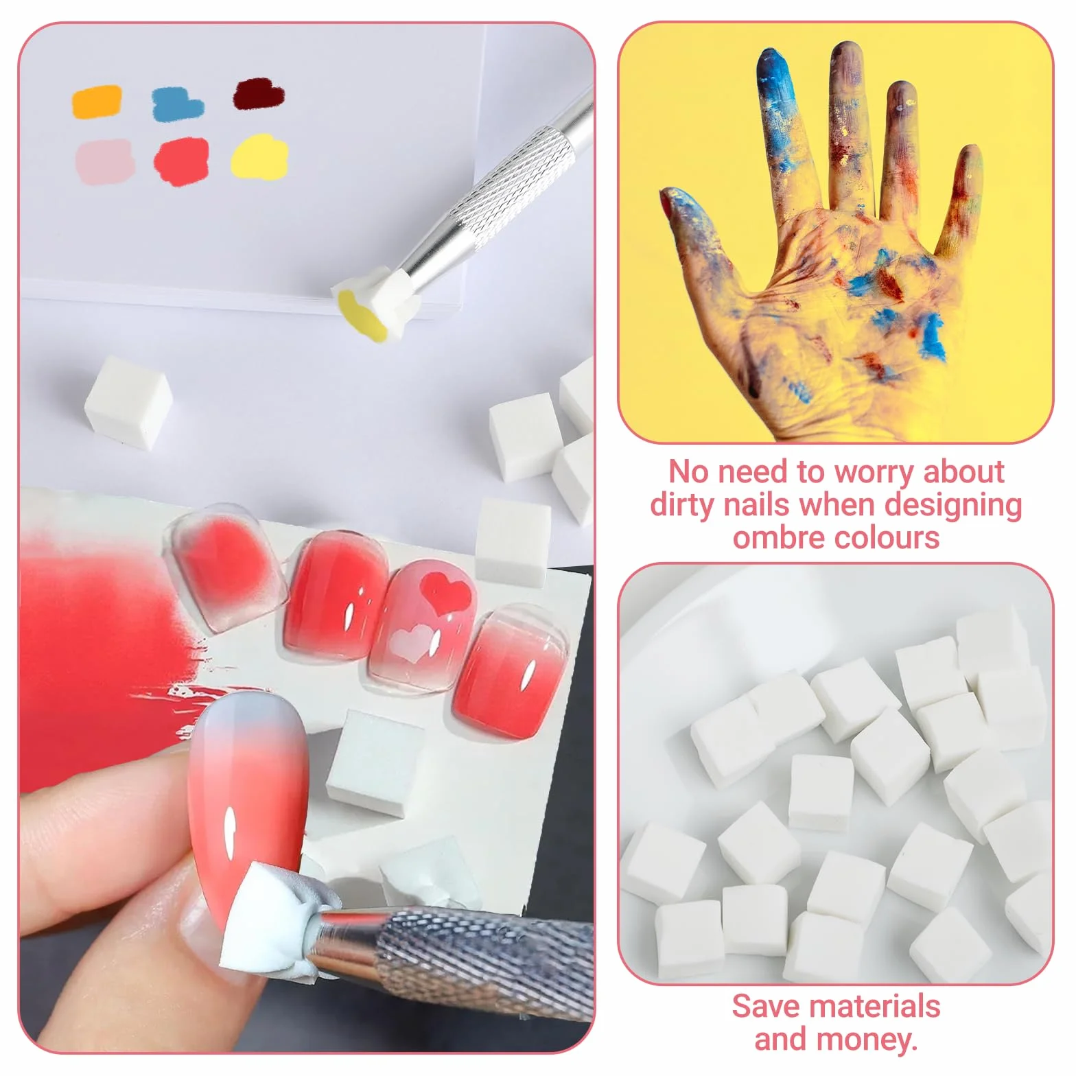 Kit Nail Art 100 Éponges Pince Métal Accessoires Onglerie Dégradé Ombre Babyboomer Manucure Créative