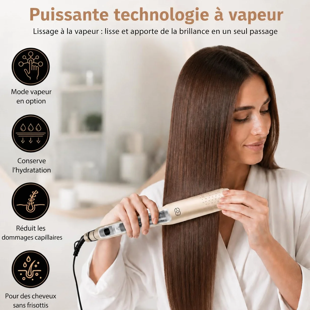 Steampod Pro Lisseur Vapeur Champagne Golden Goods Fer à Boucler 10 réglages 230ºC Céramique Ionique