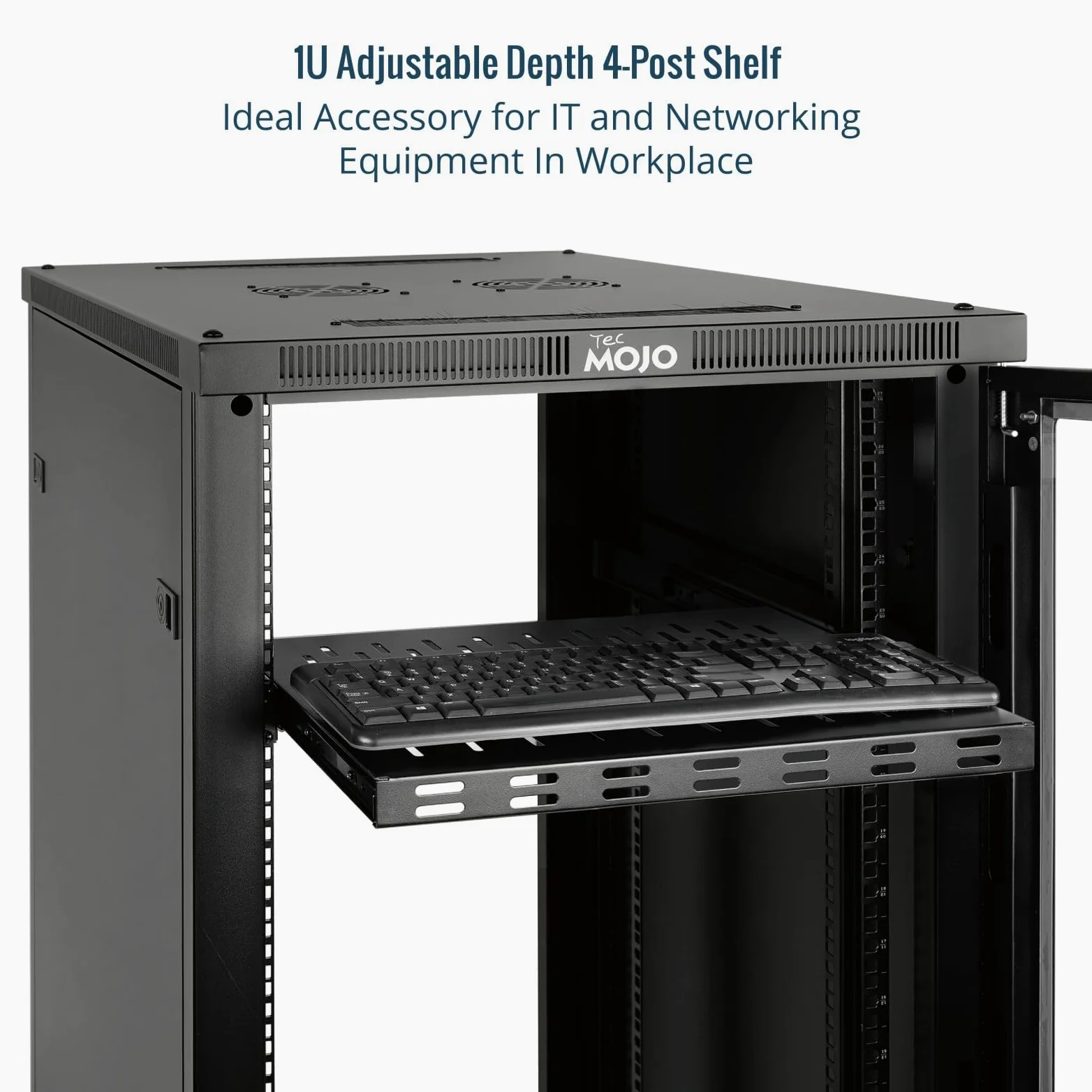 Tecmojo Rack de serveur à 4 montants 1U et étagère réseau coulissante profondeur réglable 350 mm-500 mm avec vis M6 et butée antidérapante