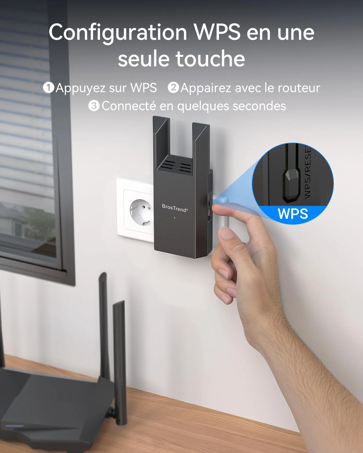 BrosTrend AC1200 Adaptateur WiFi Ethernet avec Port LAN Gigabit, Pont WiFi Bi-Bande 2.4GHz & 5GHz, Antenne Wi-Fi vers RJ45