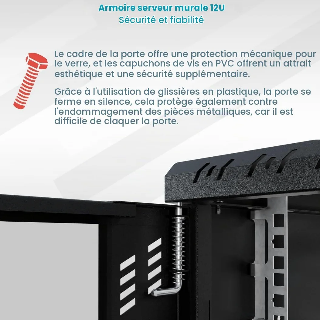 Armoire Réseau 19 Pouces - Baie Informatique 12U - Baie de Brassage pour Montage Mural - Capacité de Charge 55 kg - Profondeur 450 mm - Armoire Informatique - Noir