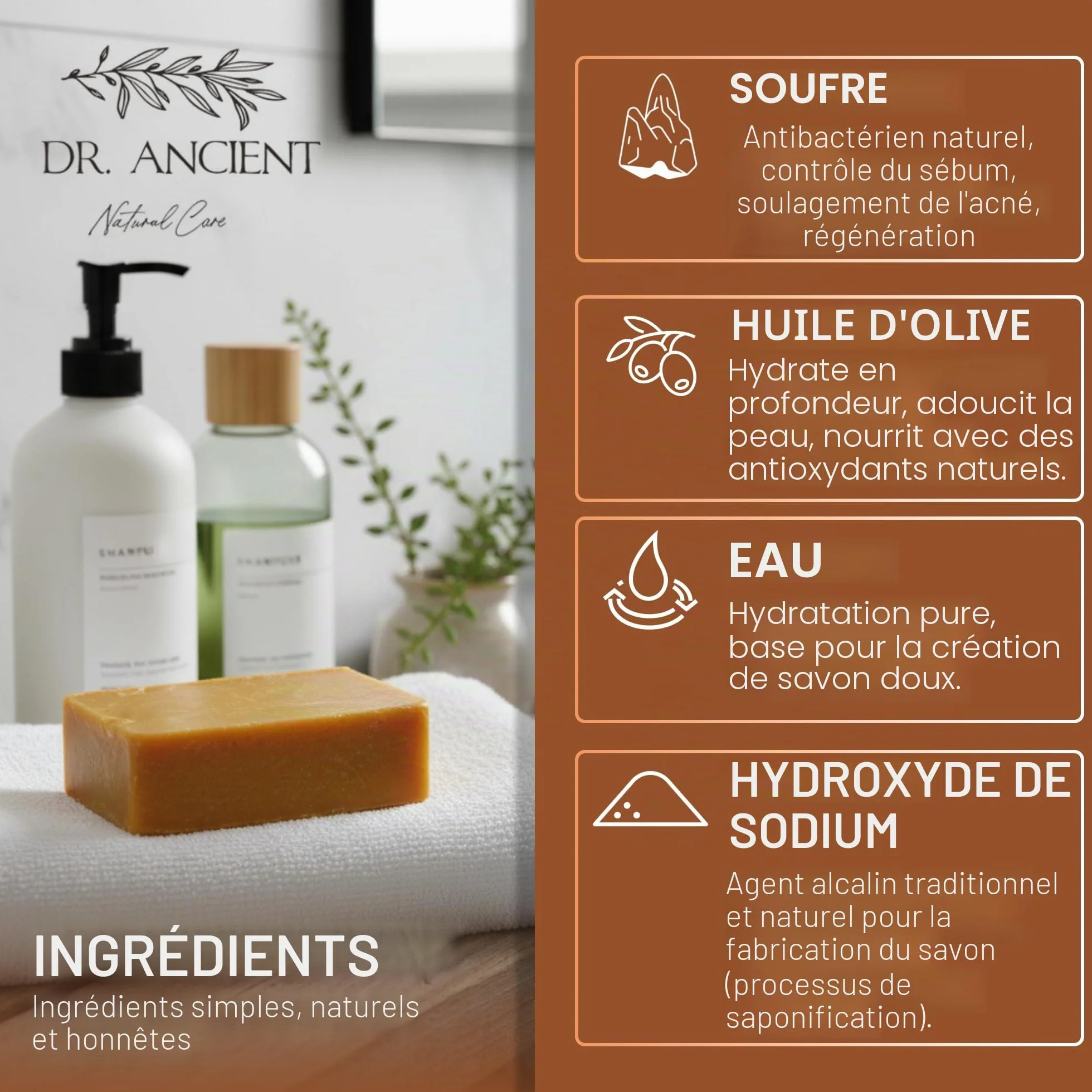 Dr.Ancient Savon au soufre bio naturel végétalien fait à la main antique