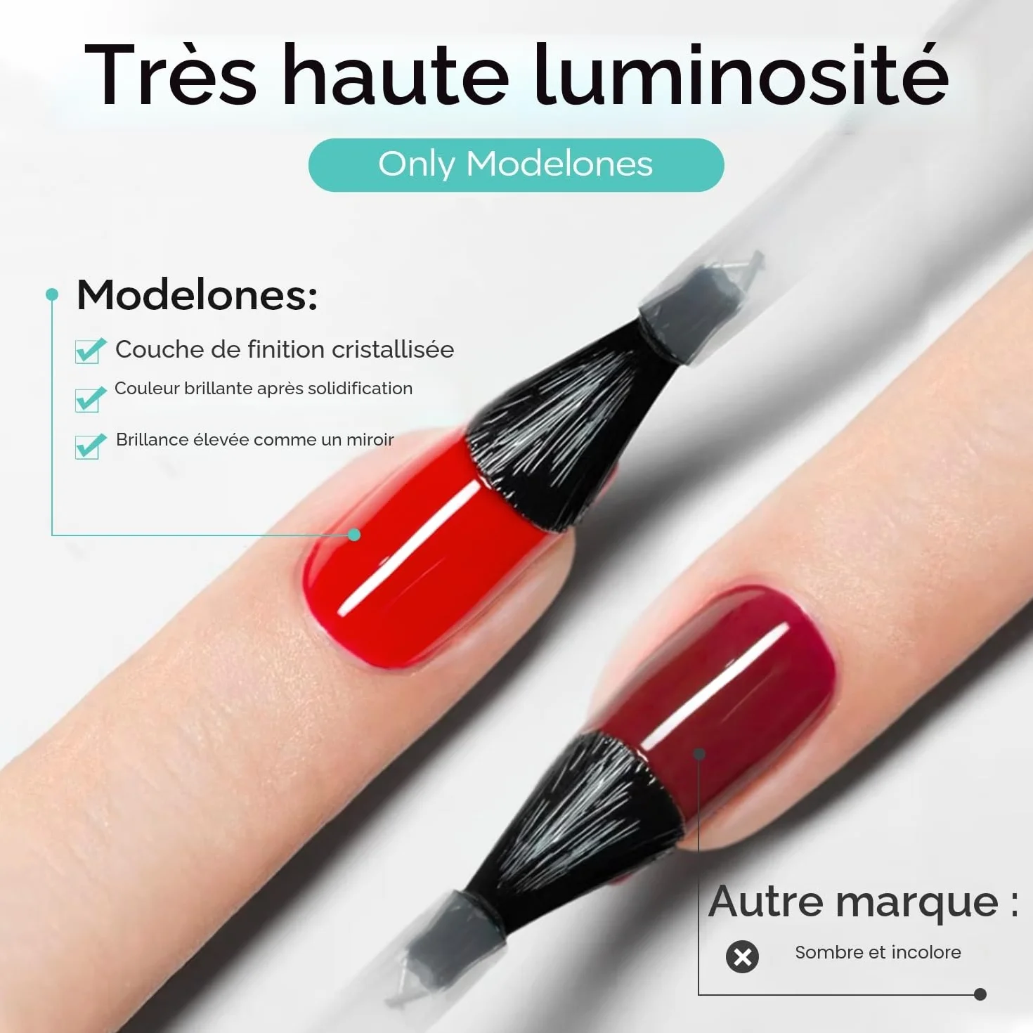 Modelones Base et Top Coat Vernis Semi Permanent Kit UV Gel Ongle 10 ml 4pcs