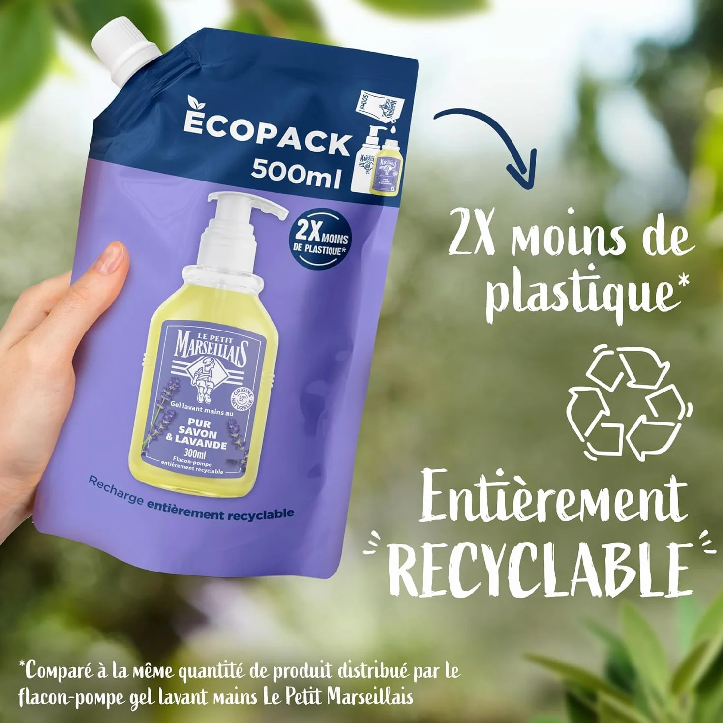 Le Petit Marseillais Recharge Gel Lavant Mains Pur Savon & Lavande 500 ml Savon Liquide pour Flacon-Pompe