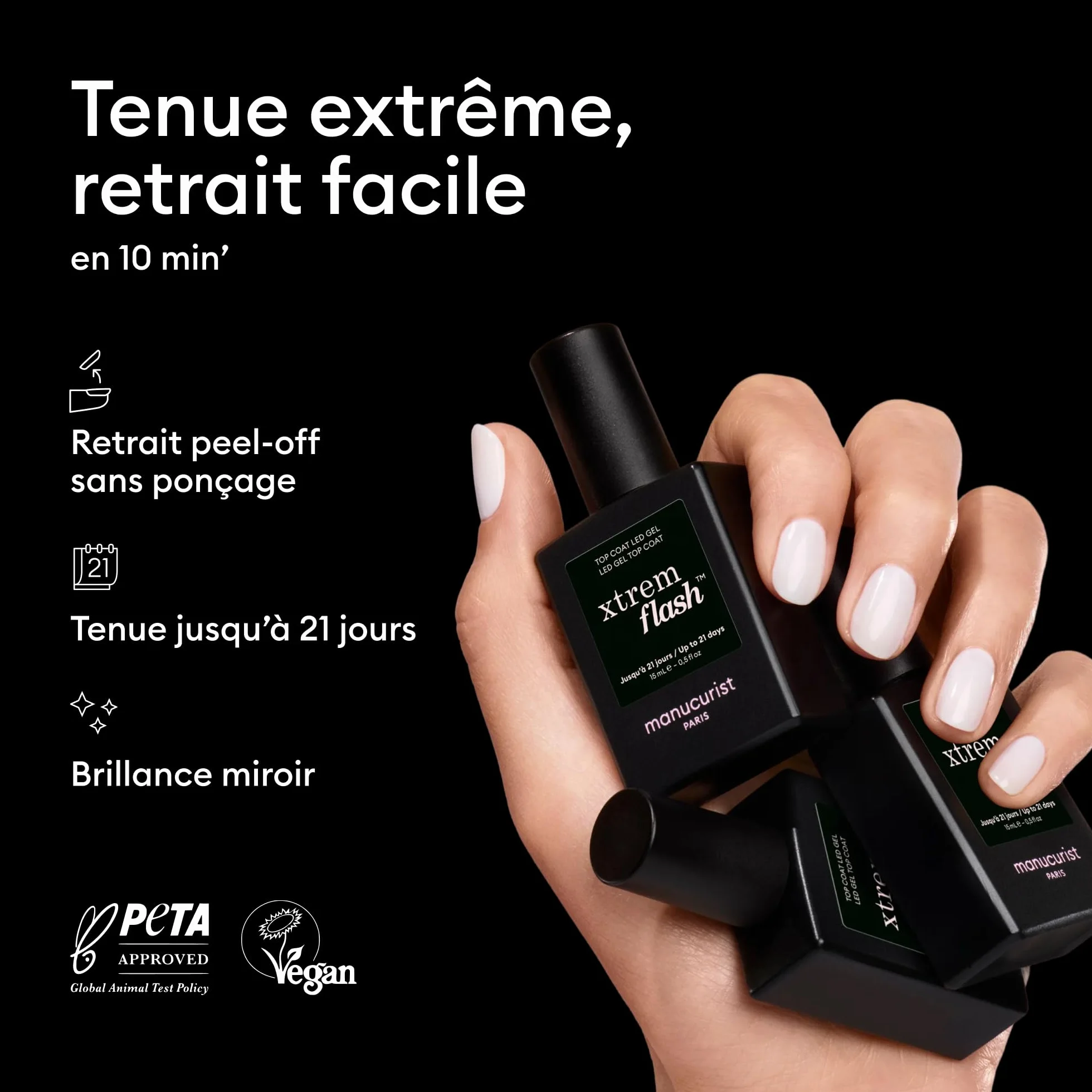 Manucurist Top Coat Gel Semi Permanent Xtrem Flash™ Longue Durée sans TPO UV Vegan Nail Polish