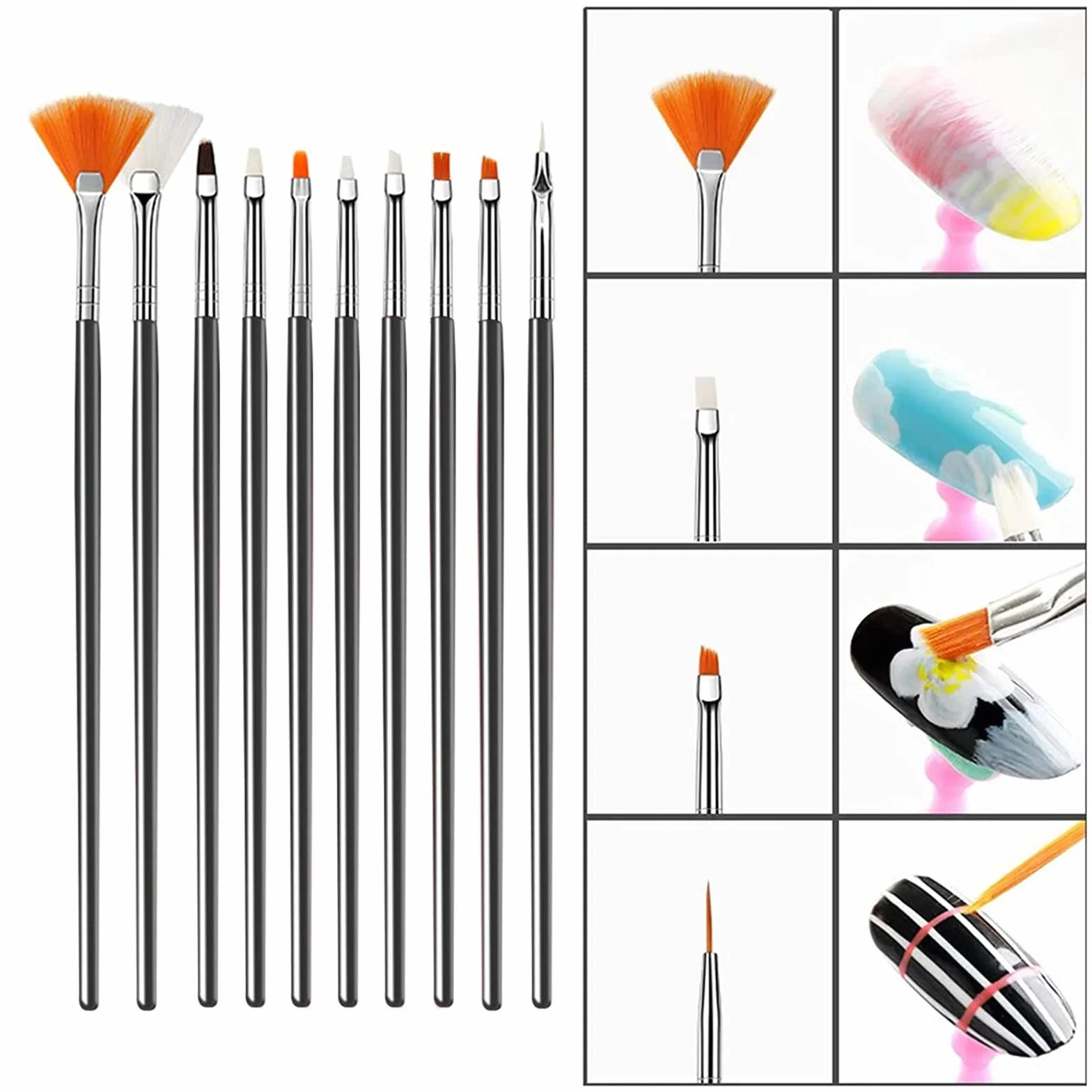 Lot de Pinceau Nail Art 15 pièces, Pinceaux à Ongles, Stylo Dessin, Noir + Violet