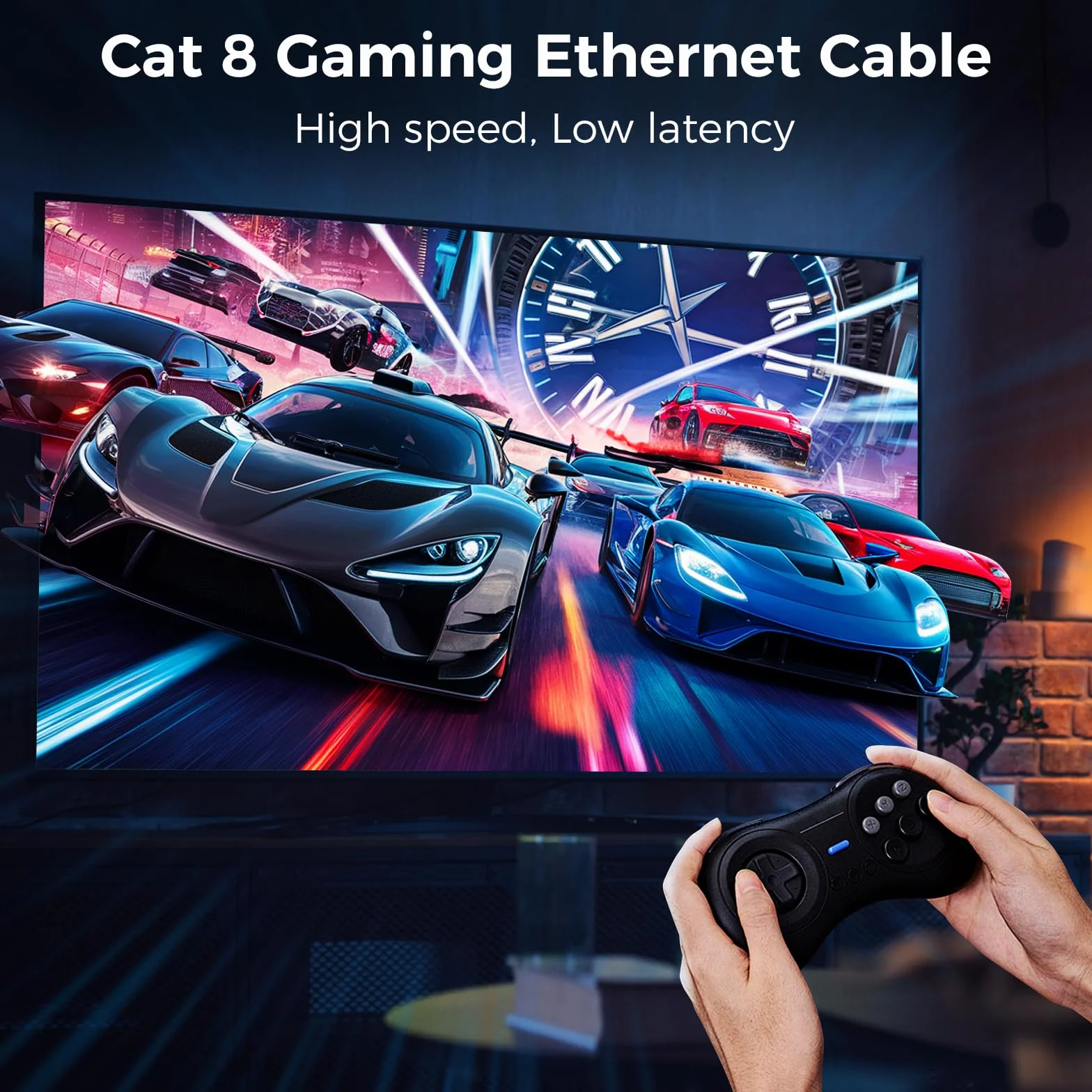 Câble Ethernet 2M RJ45 Cat 8 40Gbps 2000MHz Nylon Tressé Double Blindage LAN