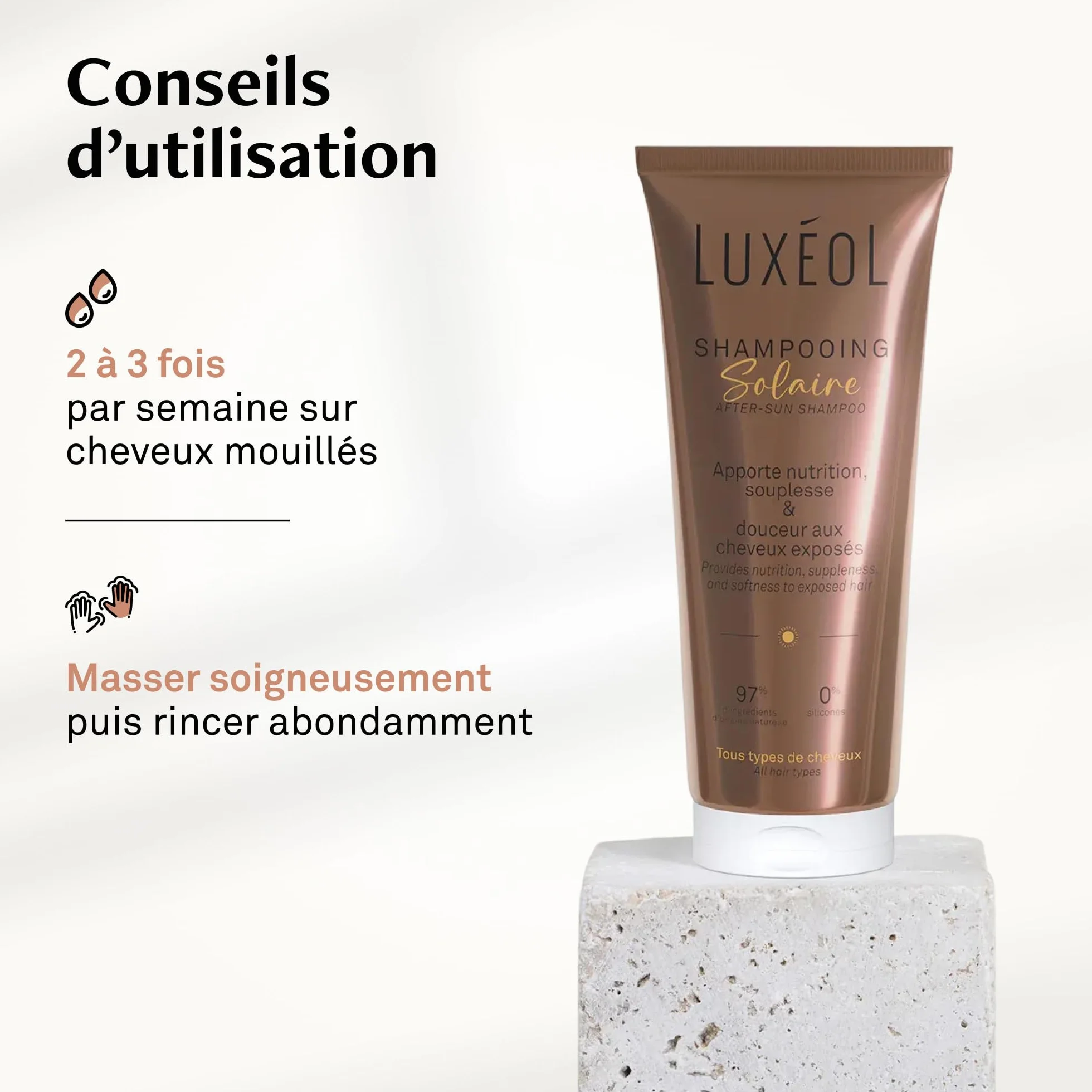 Shampooing Solaire LUXÉOL 200ml Sans Silicone 97% Ingrédients Naturels Fabriqué France