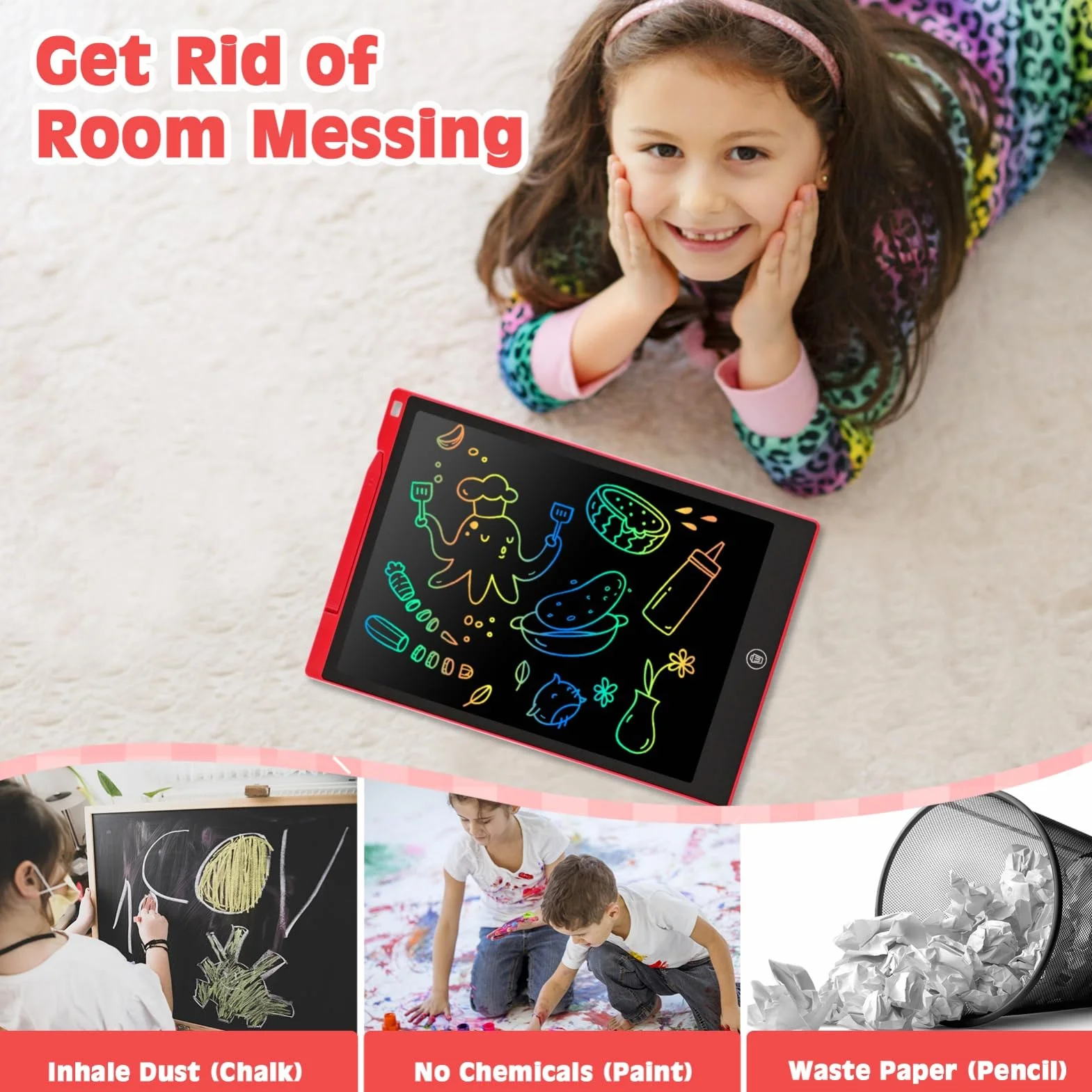 12 Pouces Tableau à Gribouiller LCD pour Enfants Jouets de Dessin Cadeau 3-7 Ans