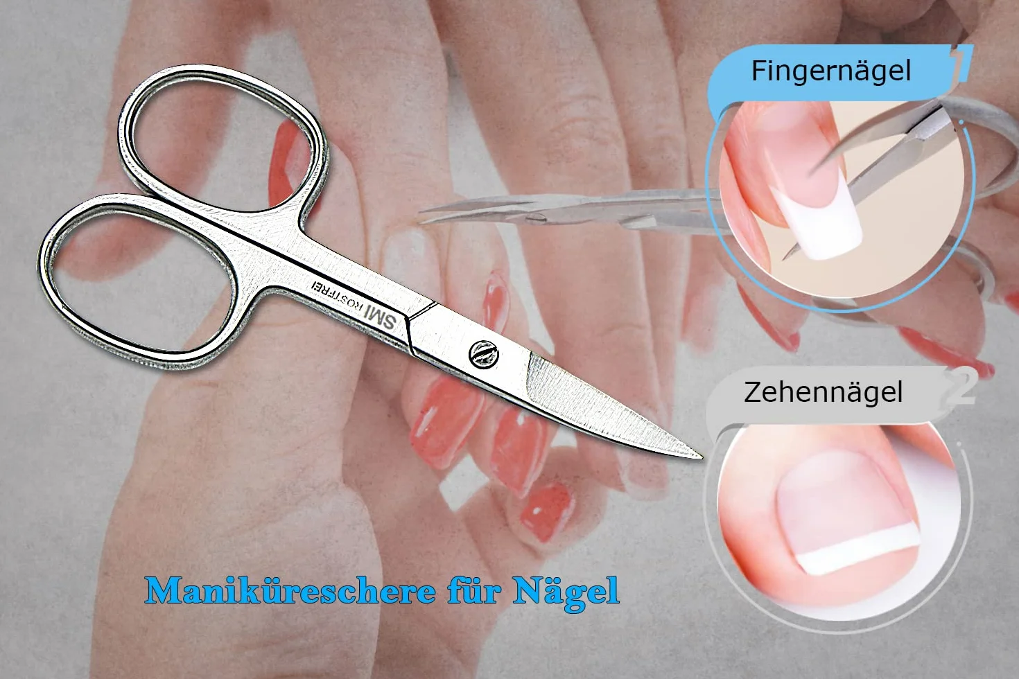 Ciseaux à Ongles Gaucher 9,5 cm Acier Inoxydable Manucure Pédicure Précision avec Étui