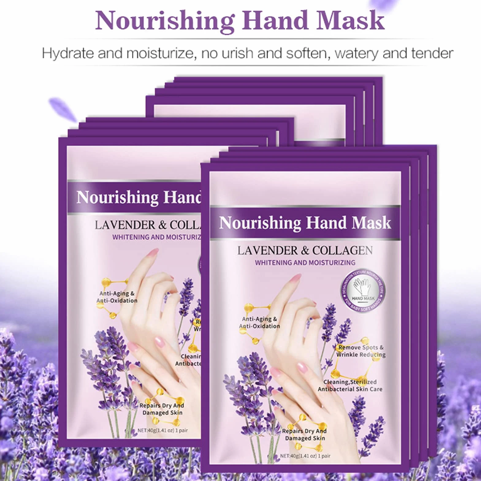 Masque Peeling pour les Mains 5Pcs Hydratants à la Lavande Réparation Mains Sèches et Rugueuses