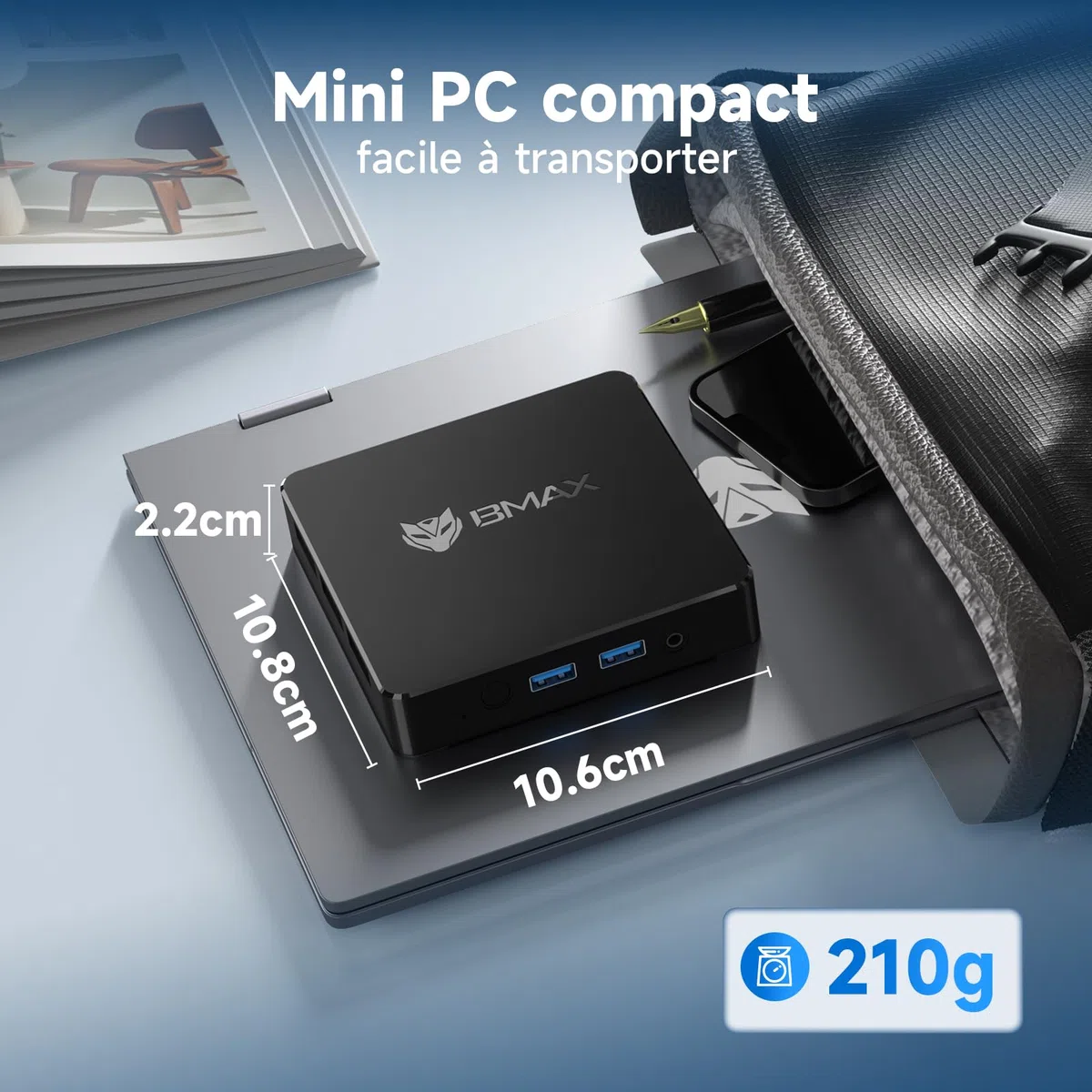 BMAX B1 Mini PC 8 Go LPDDR4 128 Go eMMC W-11 Gemini Lake N4000 (jusqu'à 2,6 GHz) Double écran Prend en Charge 4K HDMI, WiFi 2,4 G/5 G, Bluetooth 5.0 PC Domestique, Ordinateur de Bureau