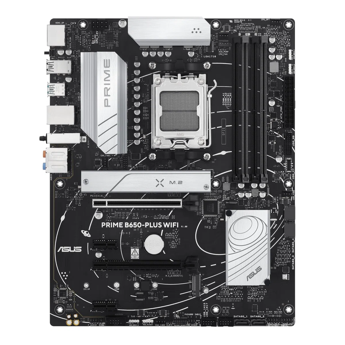 ASUS Prime B650-PLUS Carte mère WiFi AMD B650 AM5 Ryzen Desktop 9000 8000 & 7000 ATX, DDR5, PCIe 5.0 M.2, LAN 2,5 Go, WiFi 6E, HDMI, SATA 6 Gbit/s, USB Type-C, BIOS Flashback, Thunderbolt 4 en-tête
